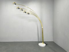 Danish Arc Floor Lamp by Bilka Brass Marble, 1970s
