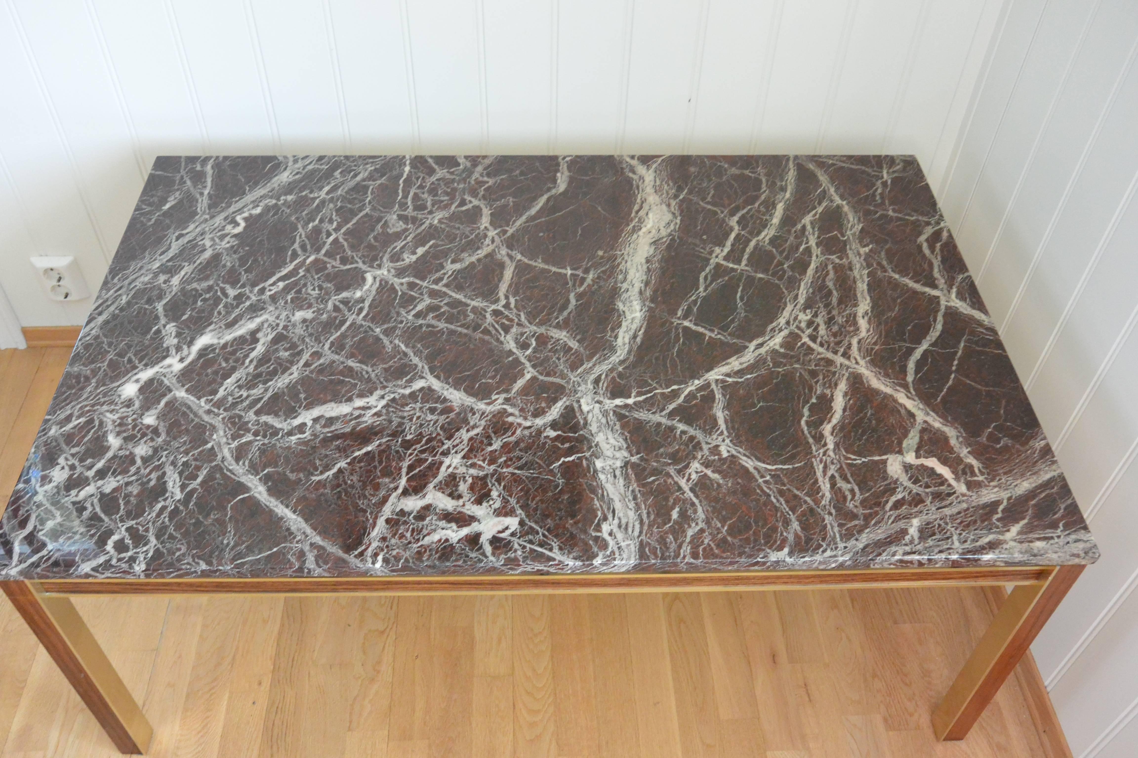 Aluminum Danish Architectural Designed Marble Sofa Table, 1975 For Sale