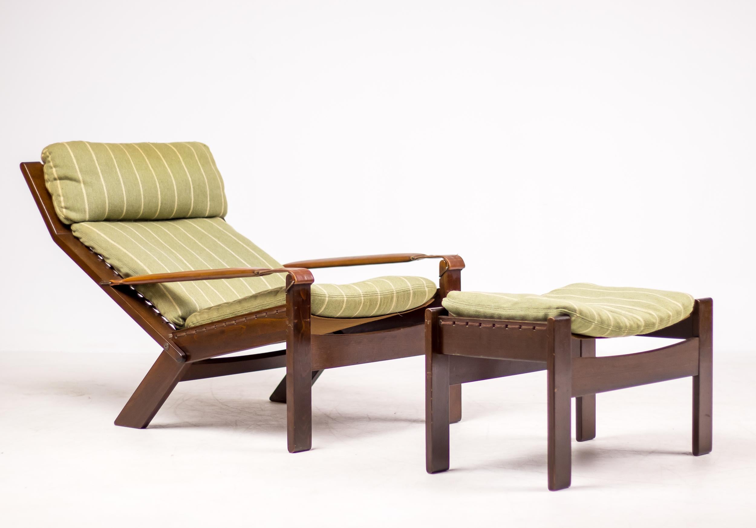 Lacquered Danish Architectural Lounge Chair with Footstool
