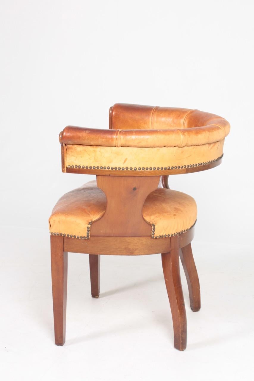 Scandinavian Modern Danish Armchair in Patinated Leather Cuban Mahogany, 1930s For Sale