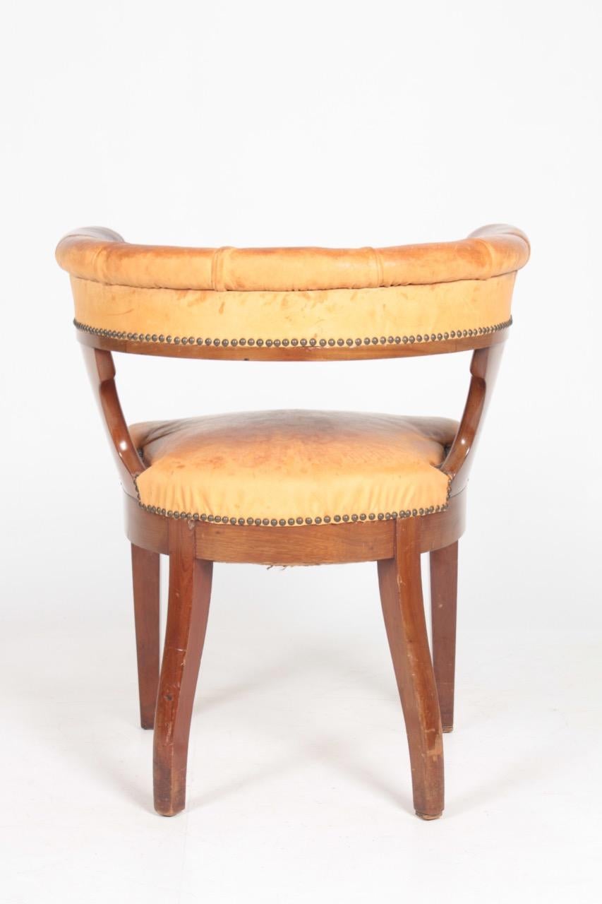 Danish Armchair in Patinated Leather Cuban Mahogany, 1930s For Sale 1