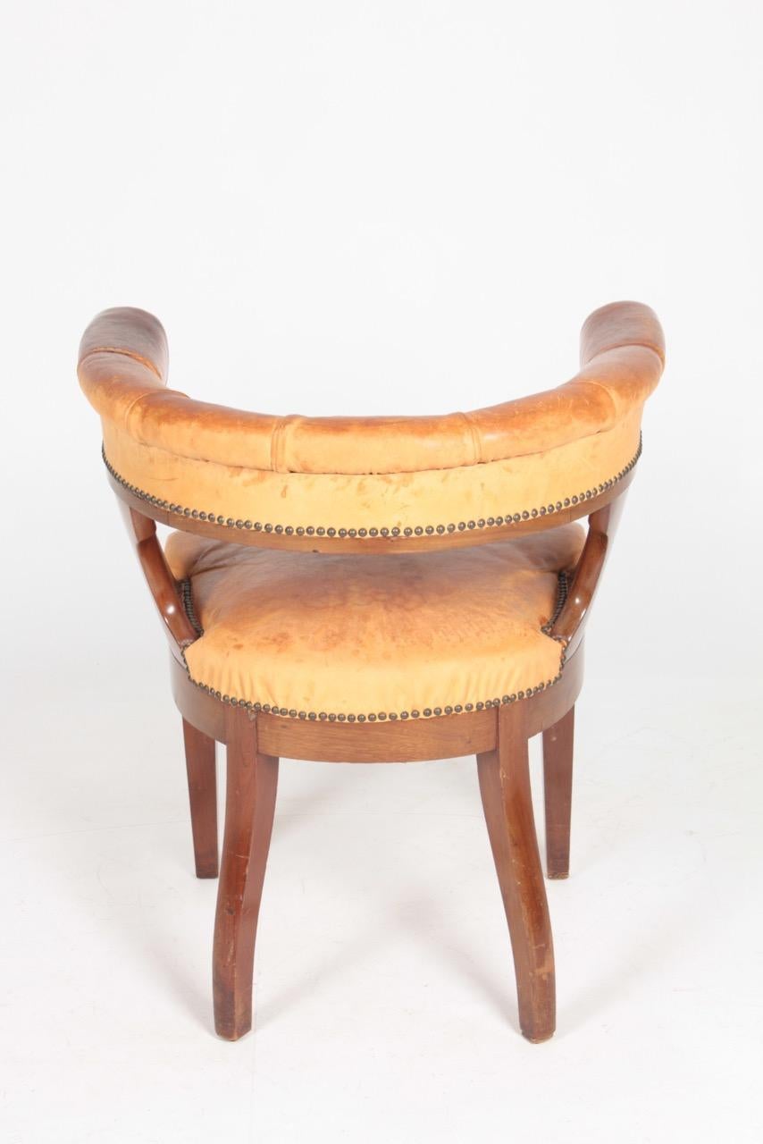 Danish Armchair in Patinated Leather Cuban Mahogany, 1930s For Sale 2