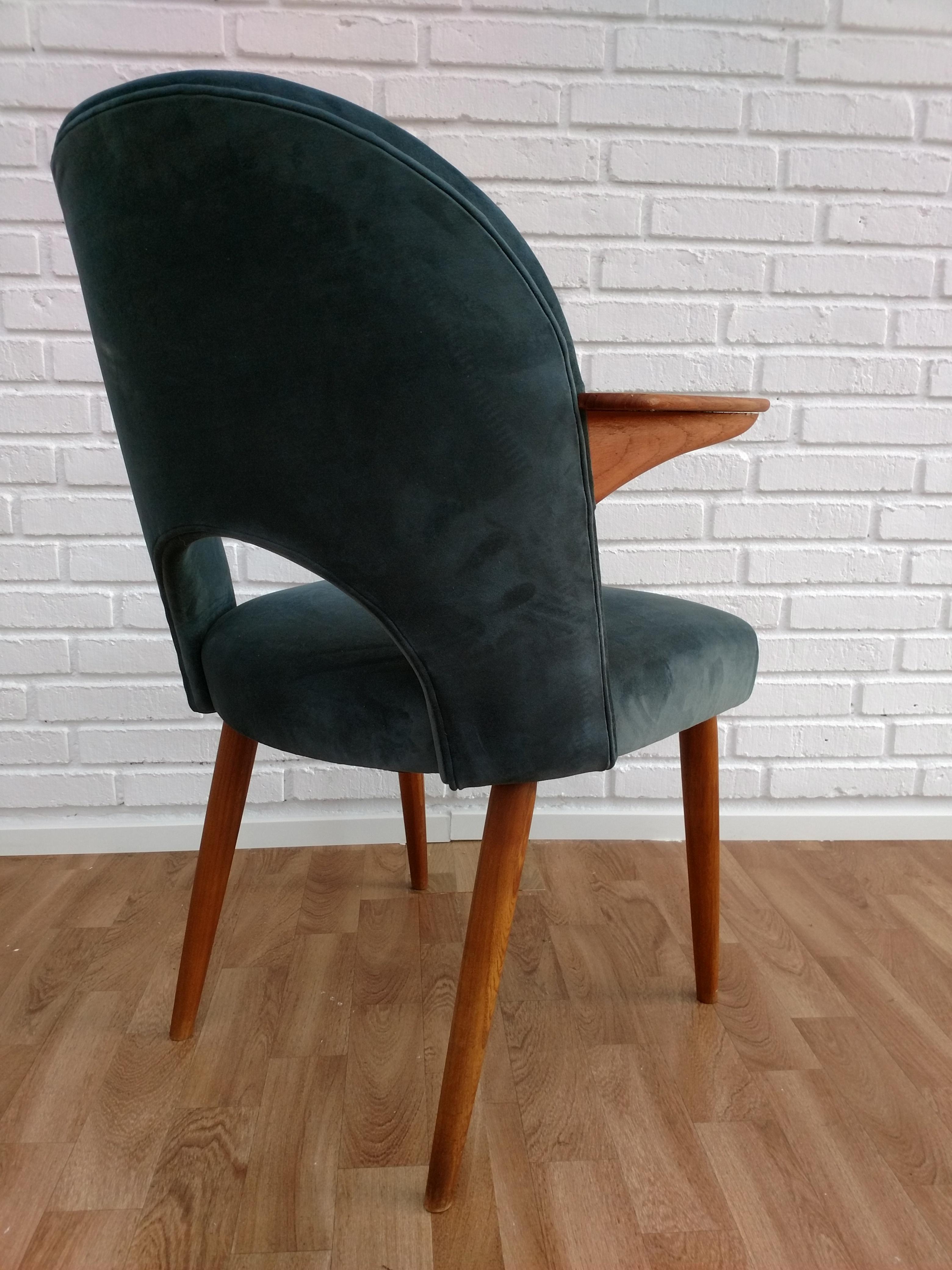 Danish Armchair, 1960s, Velour, Teak Wood, Completely Restored In Good Condition For Sale In Tarm, DK