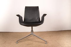 Danish Armchair, Black Leather and Chromed Steel, model FK 6725 Fabricius/Knoll.
