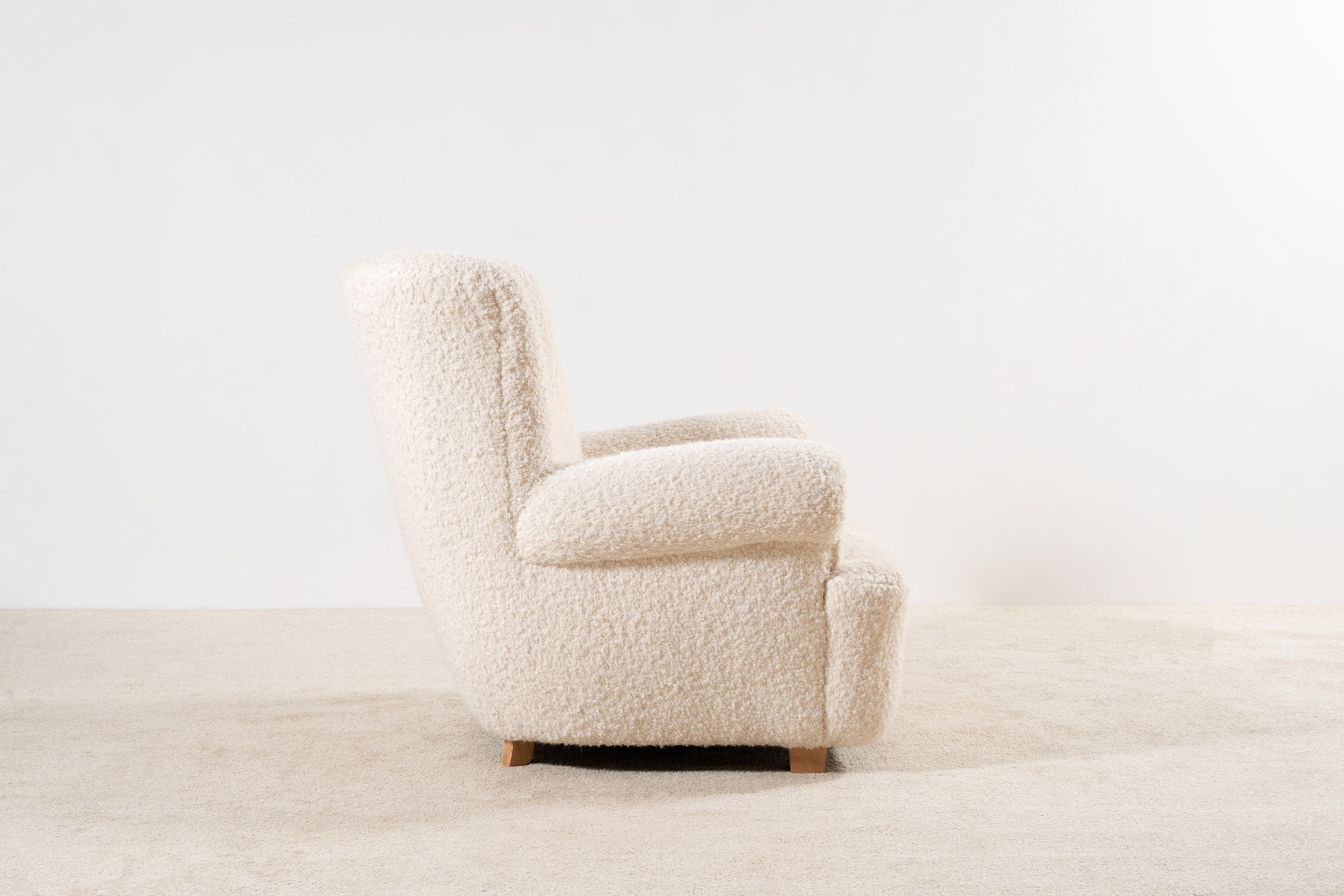 Mid-20th Century Danish Armchair, circa 1940, Newly Upholstered with Bouclé Fabric For Sale