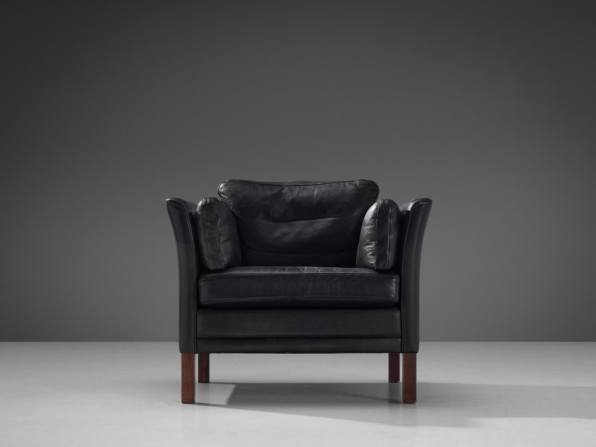 Scandinavian Modern Danish Armchair in Black Leather  For Sale