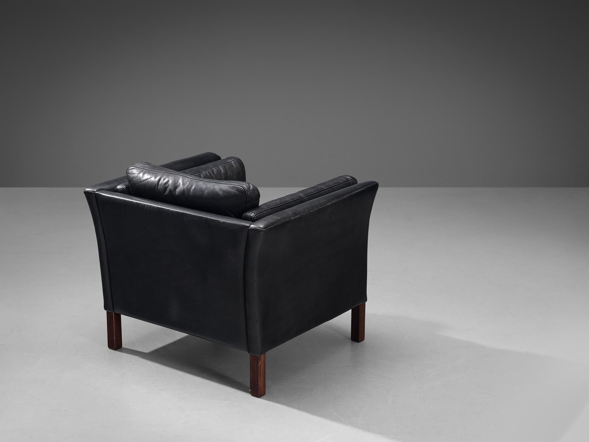 Mid-20th Century Danish Armchair in Black Leather  For Sale