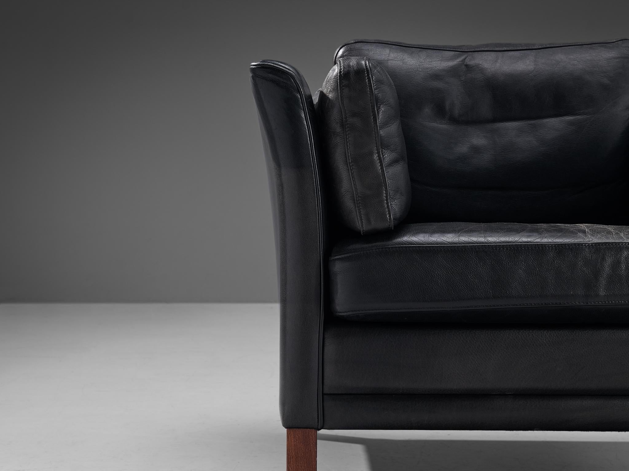 Danish Armchair in Black Leather  For Sale 2