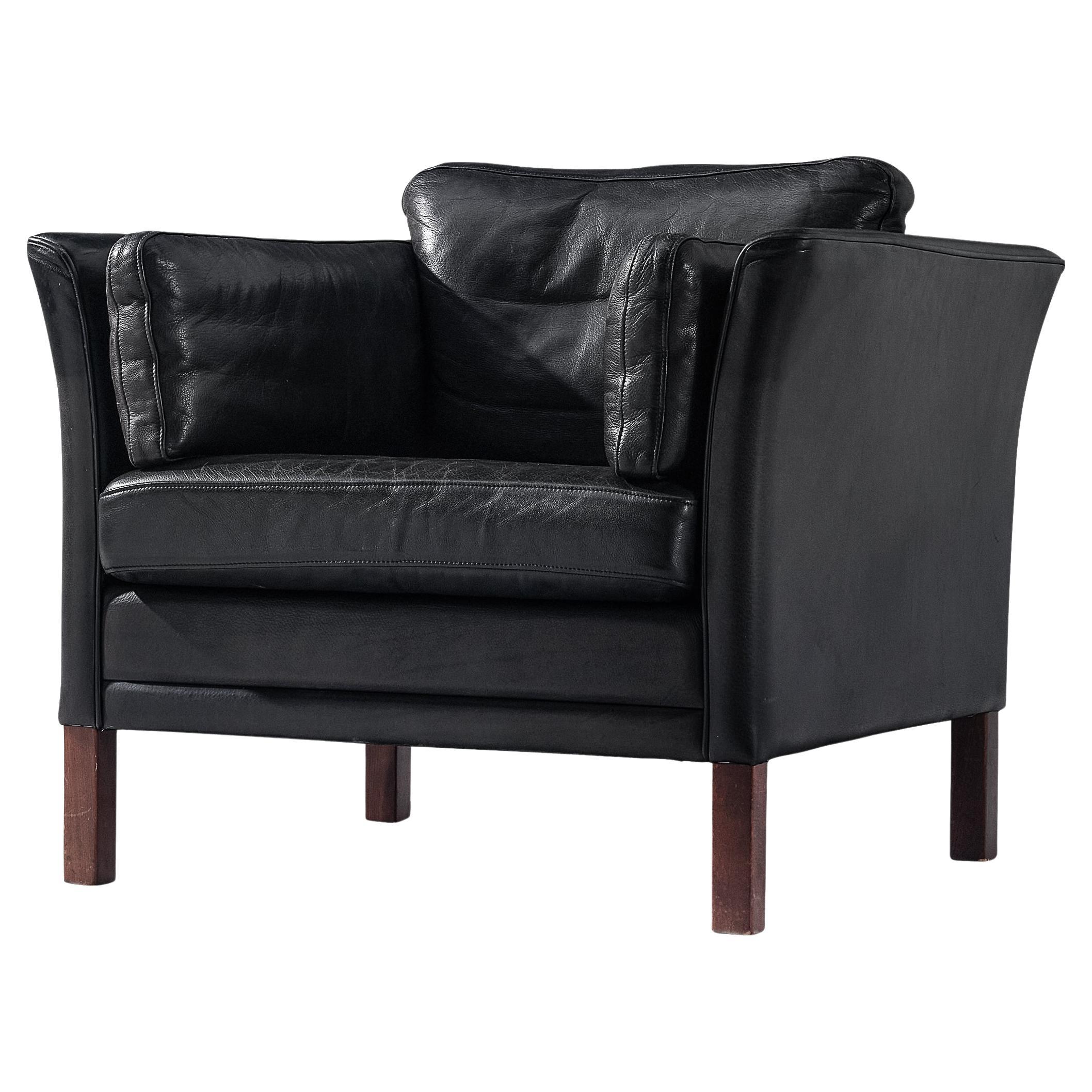 Danish Armchair in Black Leather  For Sale