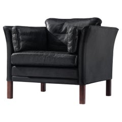 Vintage Danish Armchair in Black Leather 