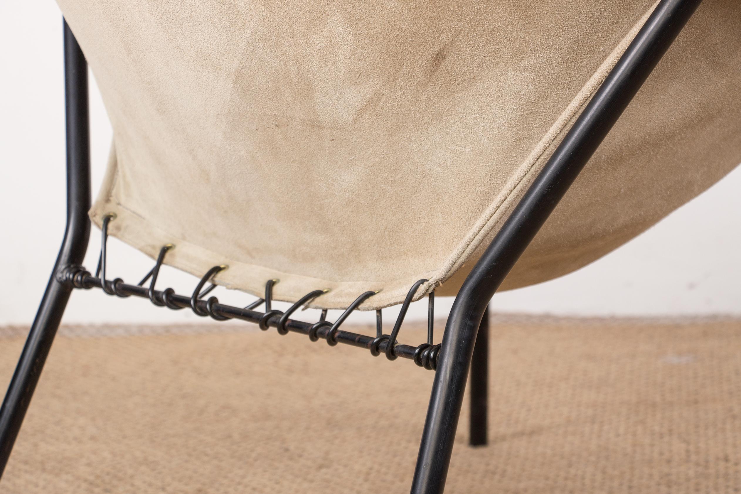 Poltrona danese in pelle, acciaio e teak, modello Balloon di Hans Olsen 1960. in vendita 5