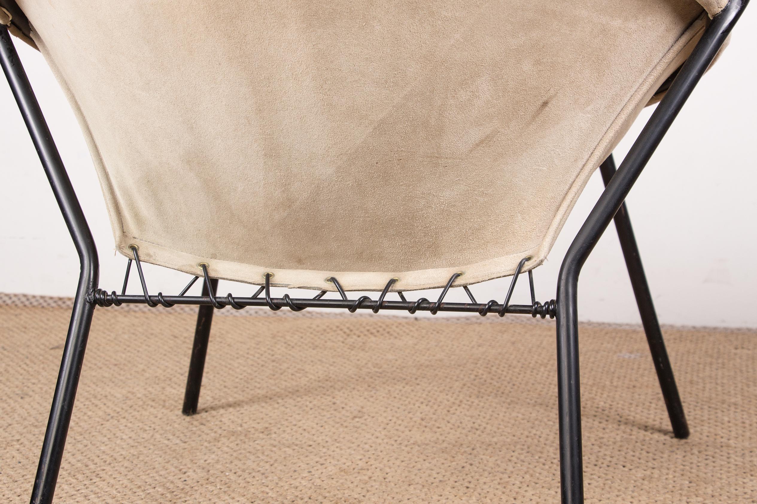 Poltrona danese in pelle, acciaio e teak, modello Balloon di Hans Olsen 1960. in vendita 7