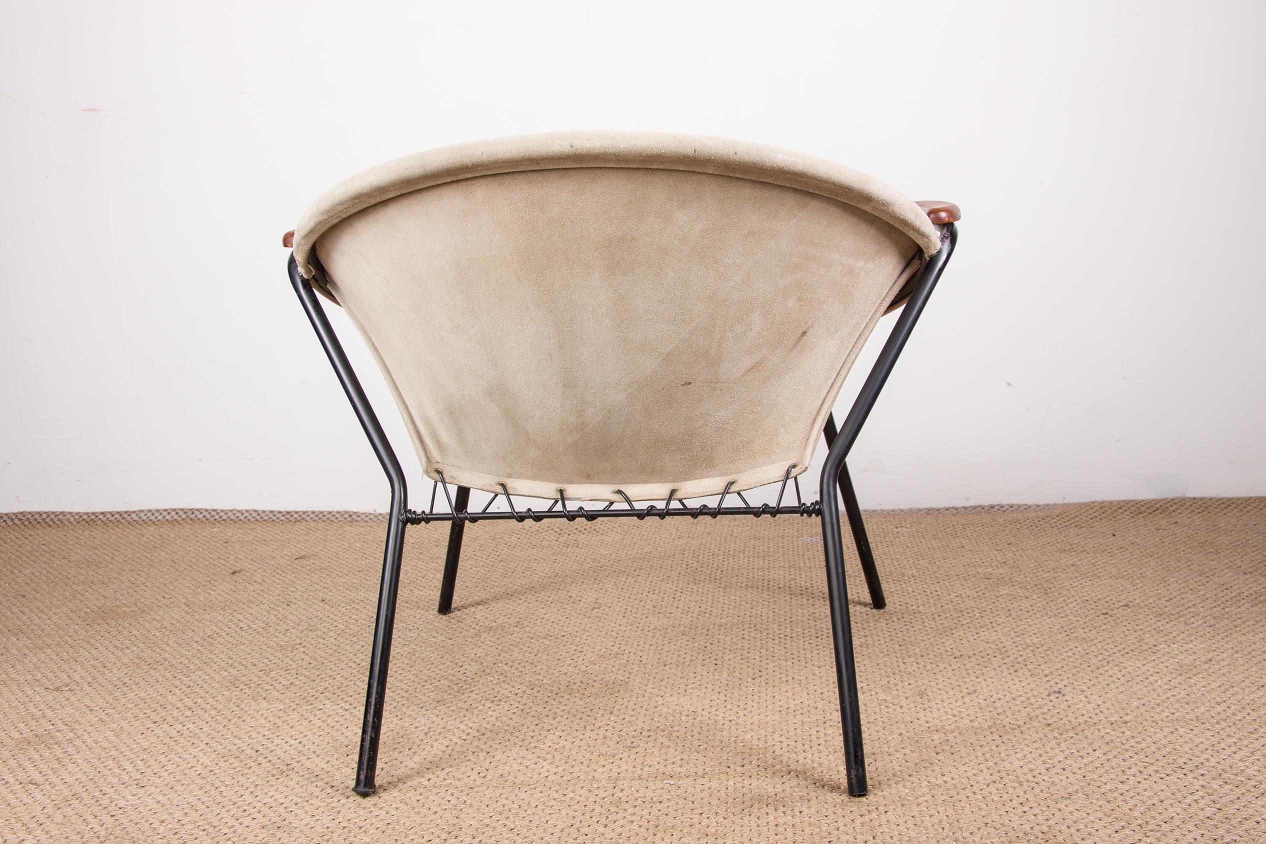 Poltrona danese in pelle, acciaio e teak, modello Balloon di Hans Olsen 1960. in vendita 8