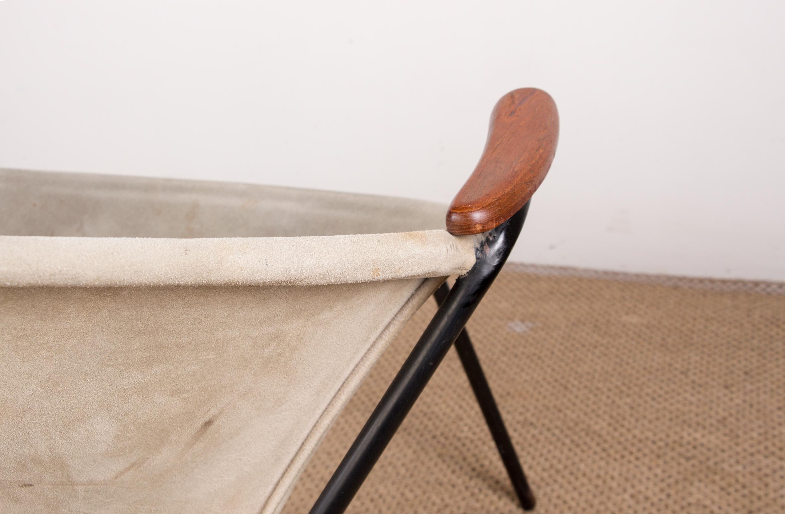 Poltrona danese in pelle, acciaio e teak, modello Balloon di Hans Olsen 1960. in vendita 9