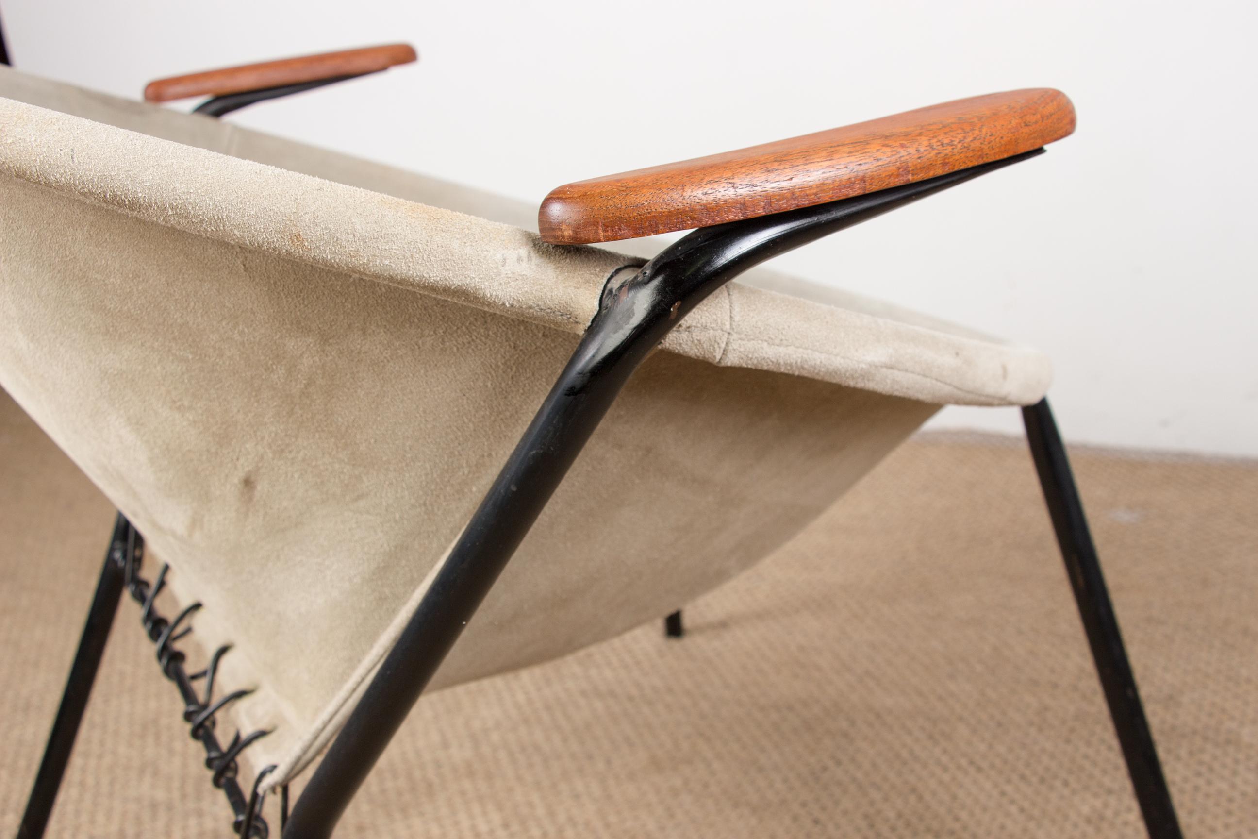 Poltrona danese in pelle, acciaio e teak, modello Balloon di Hans Olsen 1960. in vendita 11