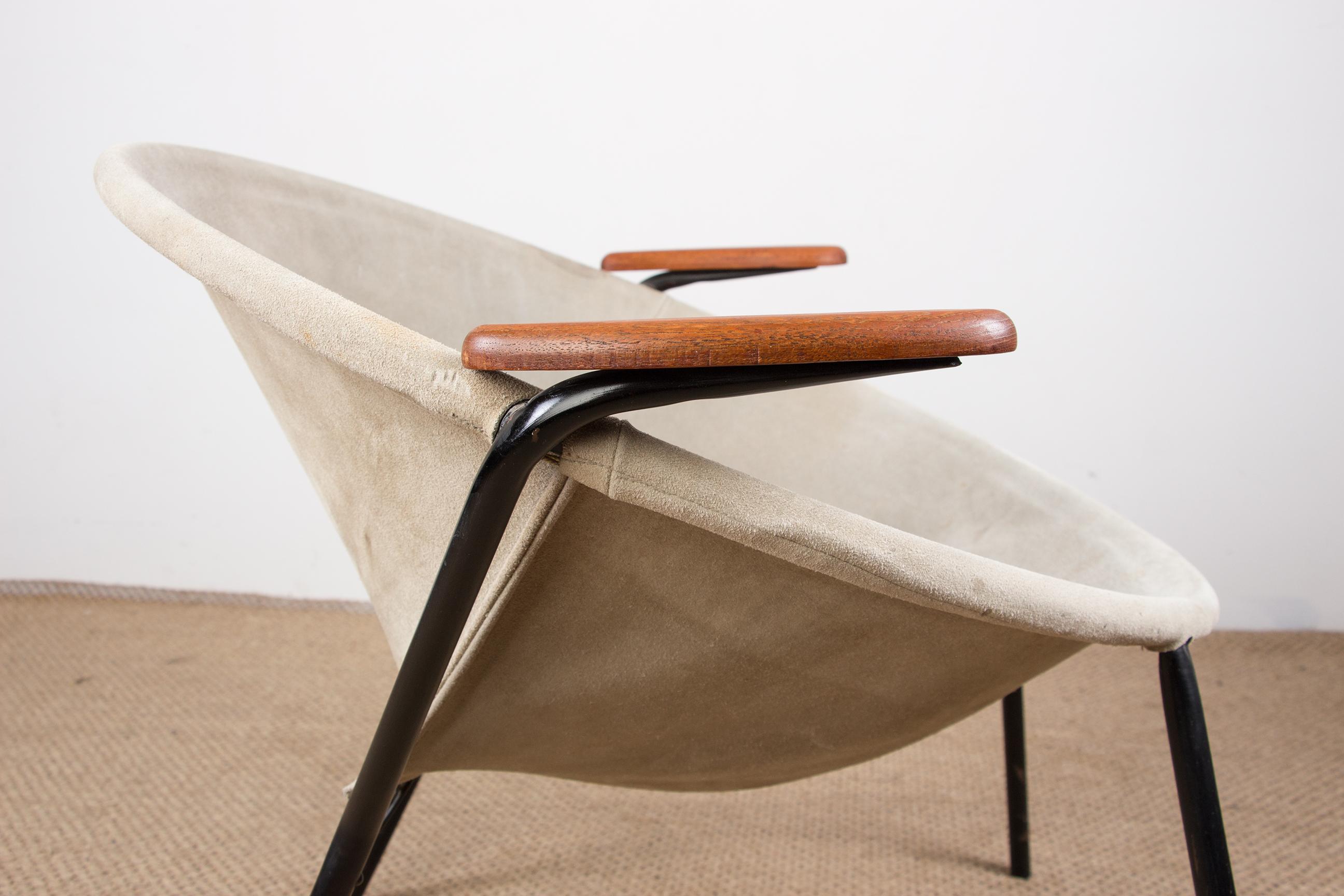 Poltrona danese in pelle, acciaio e teak, modello Balloon di Hans Olsen 1960. in vendita 12