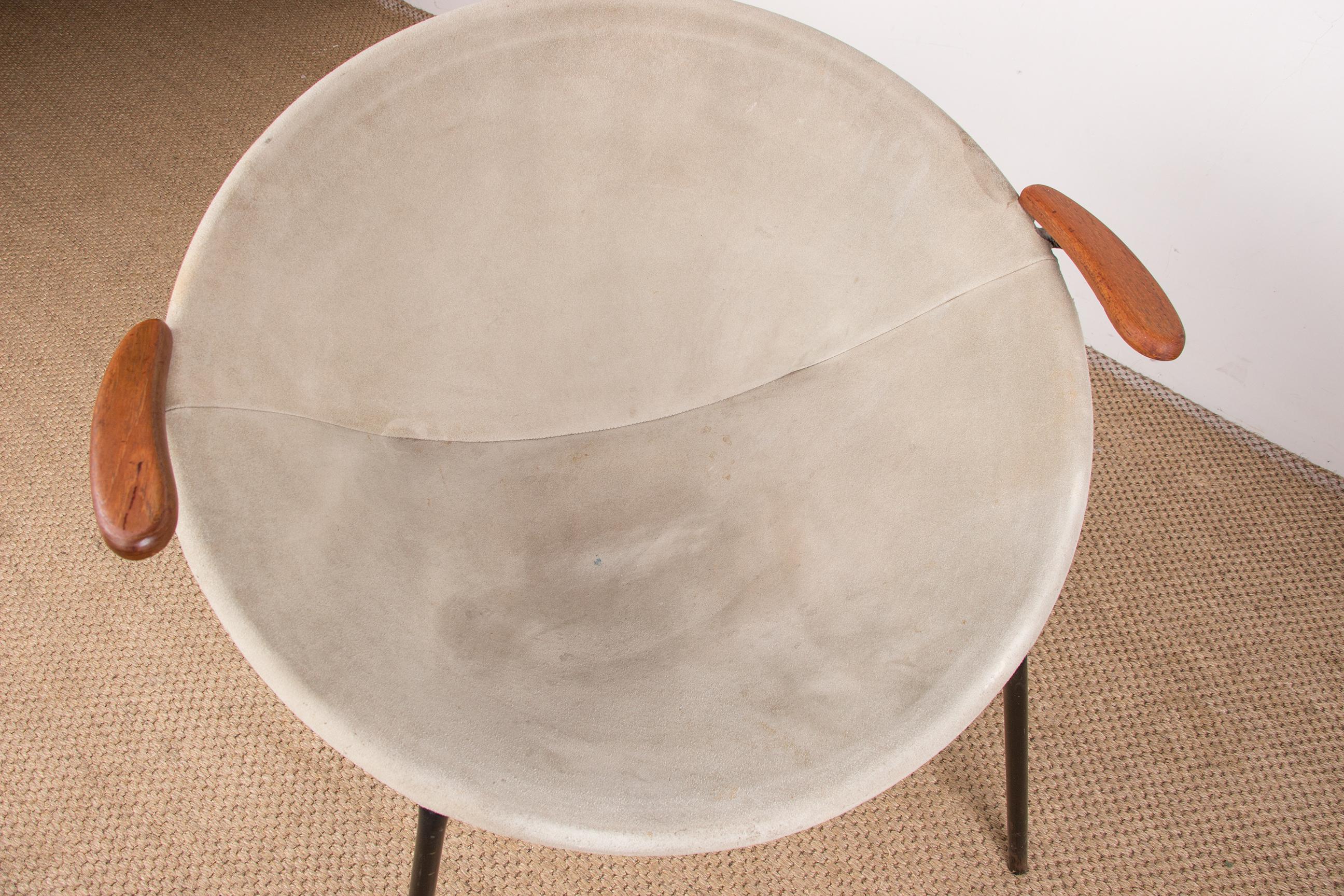 Poltrona danese in pelle, acciaio e teak, modello Balloon di Hans Olsen 1960. in vendita 13