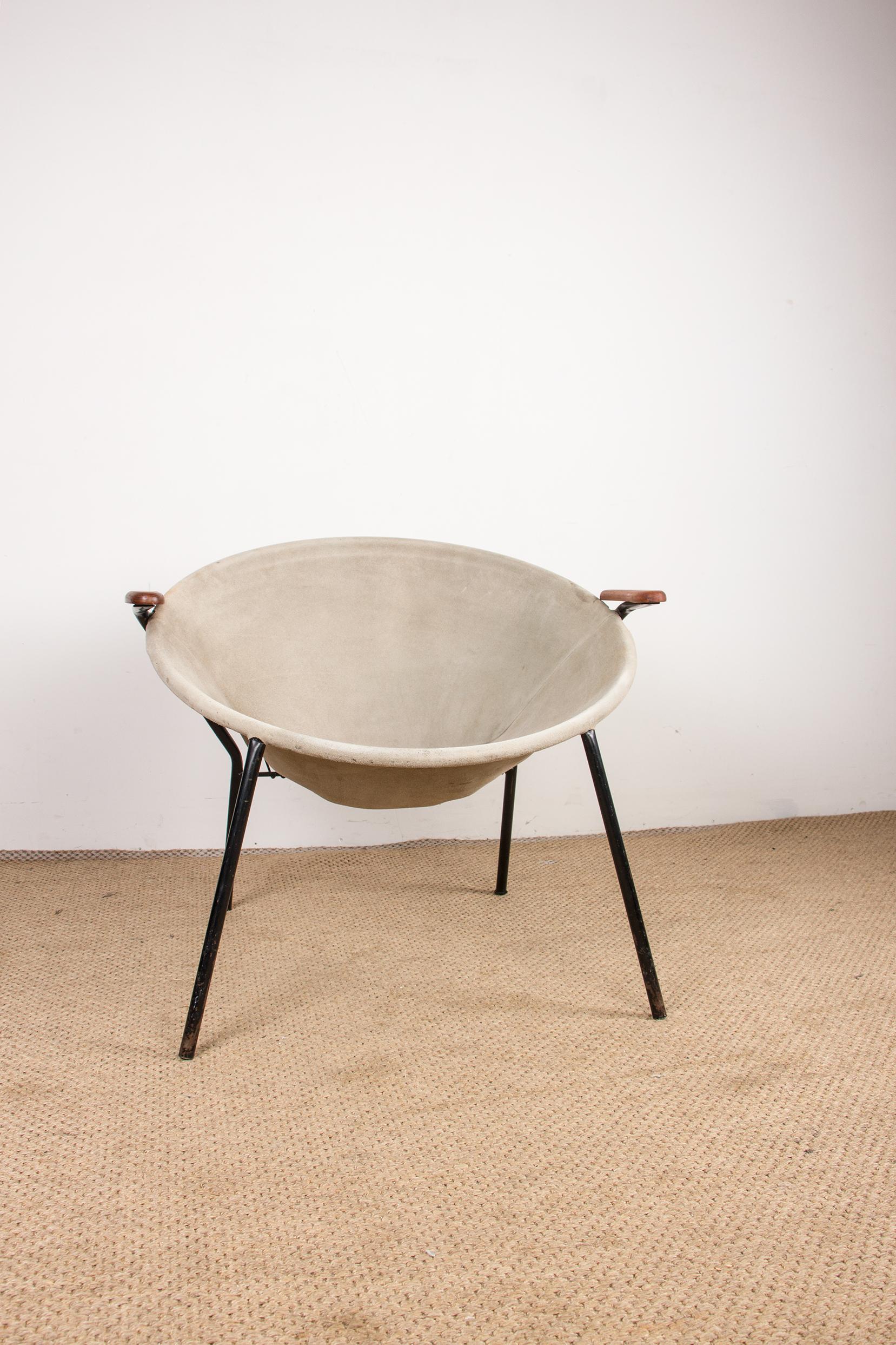 Danese Poltrona danese in pelle, acciaio e teak, modello Balloon di Hans Olsen 1960. in vendita