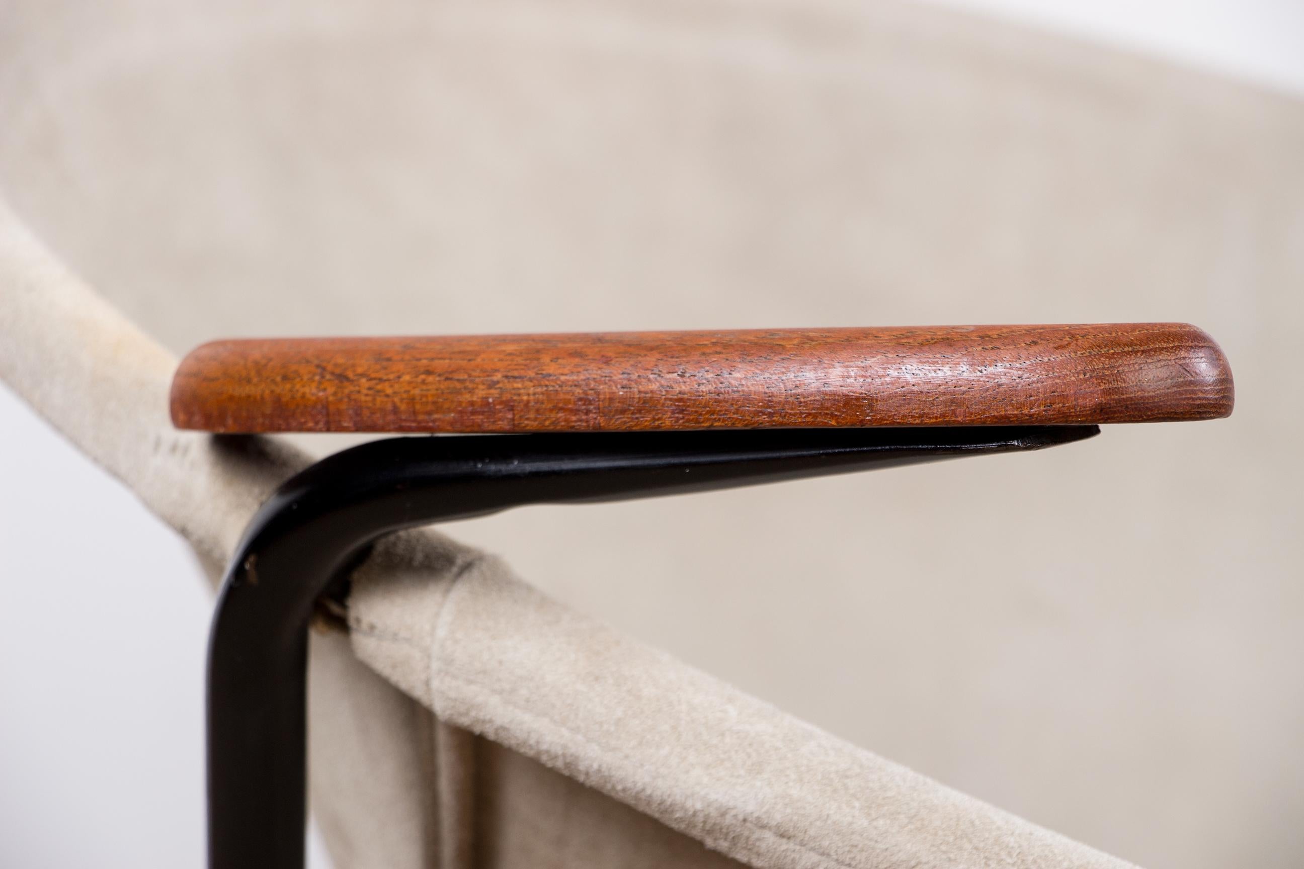 Metallo Poltrona danese in pelle, acciaio e teak, modello Balloon di Hans Olsen 1960. in vendita