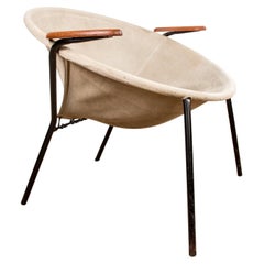 Danish armchair in leather, steel and teak, Balloon model by Hans Olsen 1960.