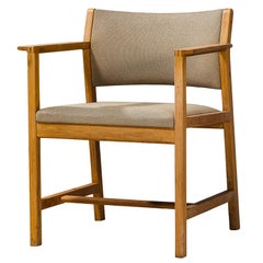 Danish Armchair in Oak and Beige Upholstery