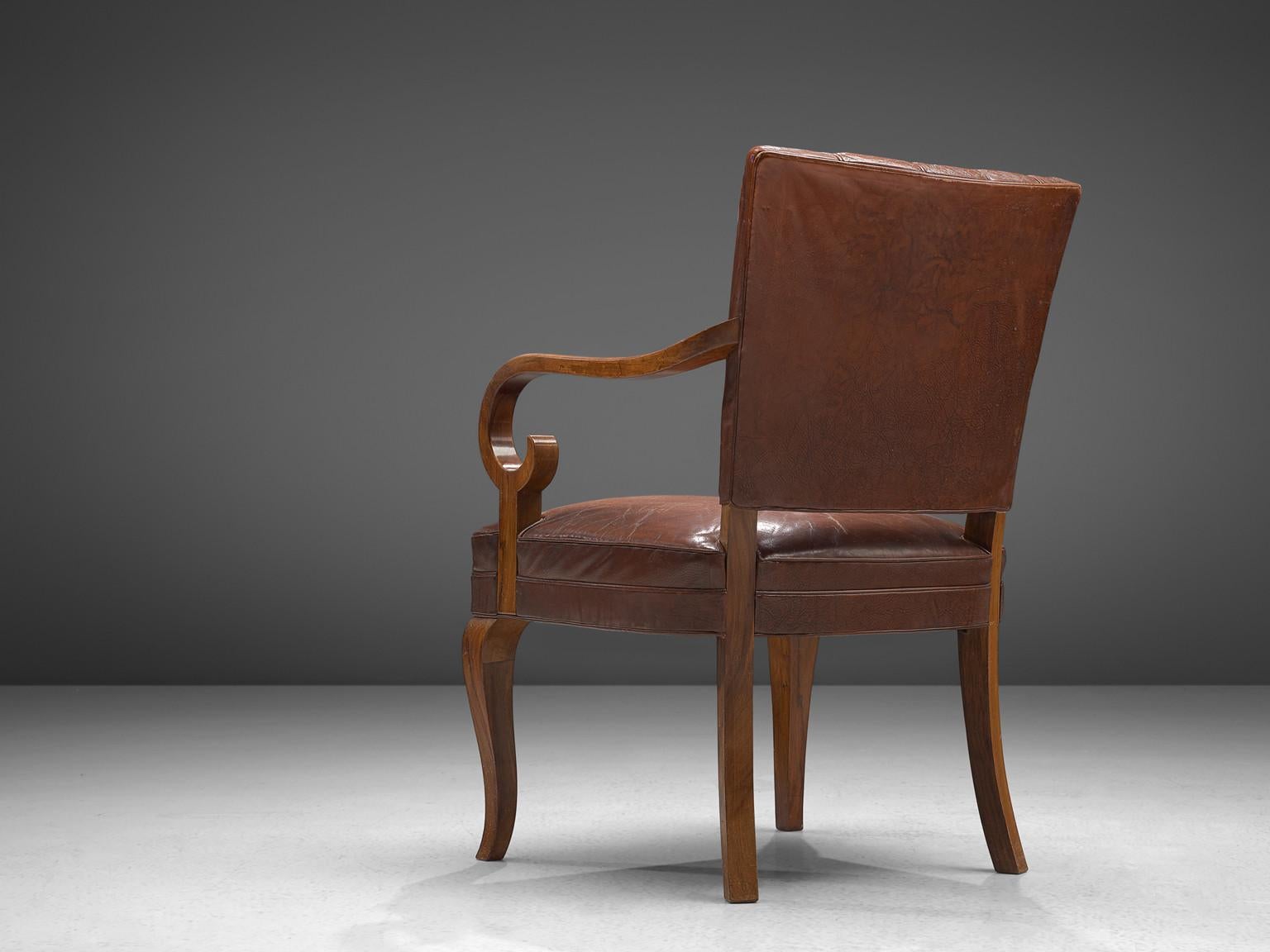Mid-20th Century Danish Armchair in Original Leather and Walnut For Sale