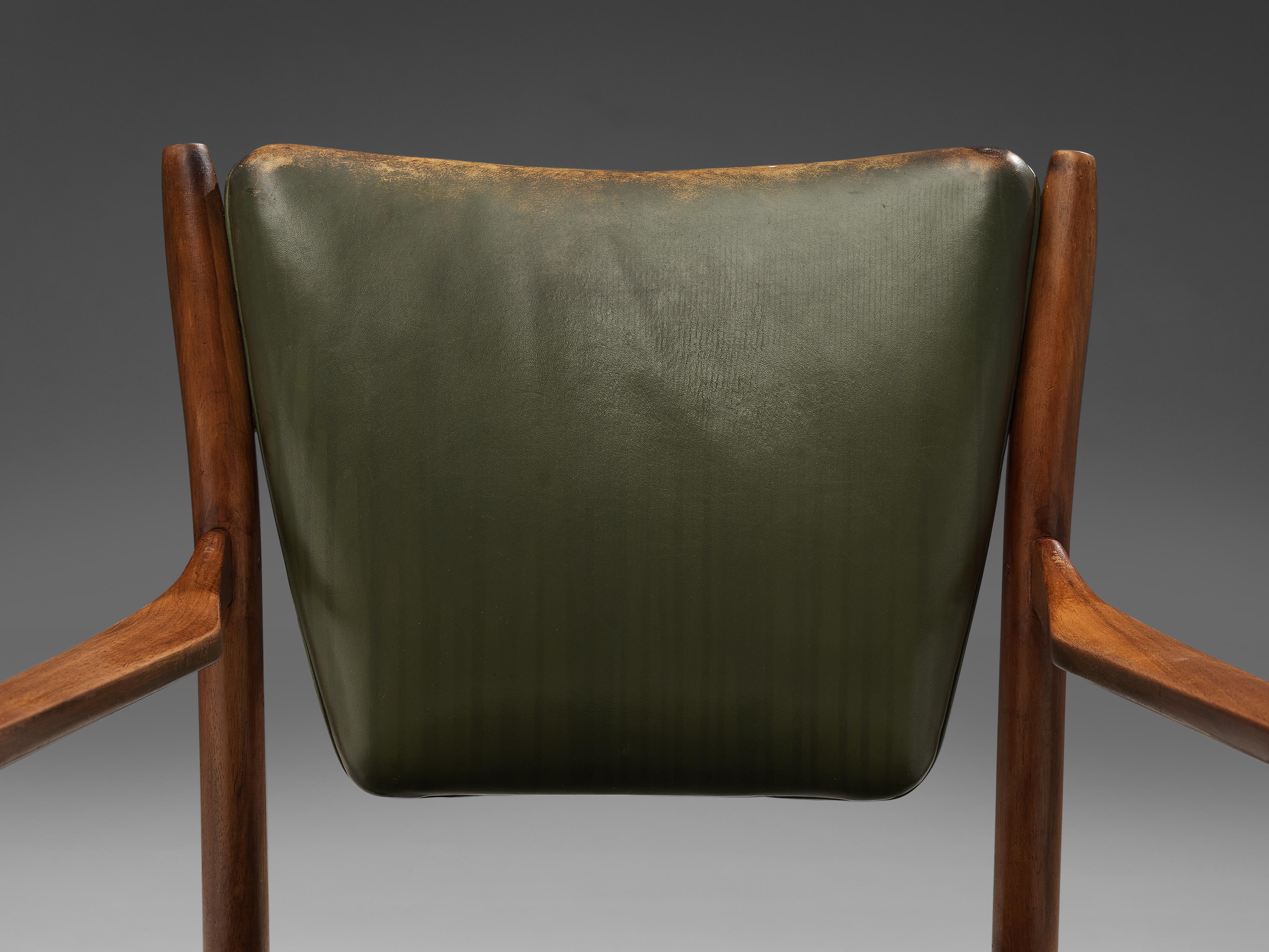 Scandinavian Modern Danish Armchair in Original Olive Green Leather
