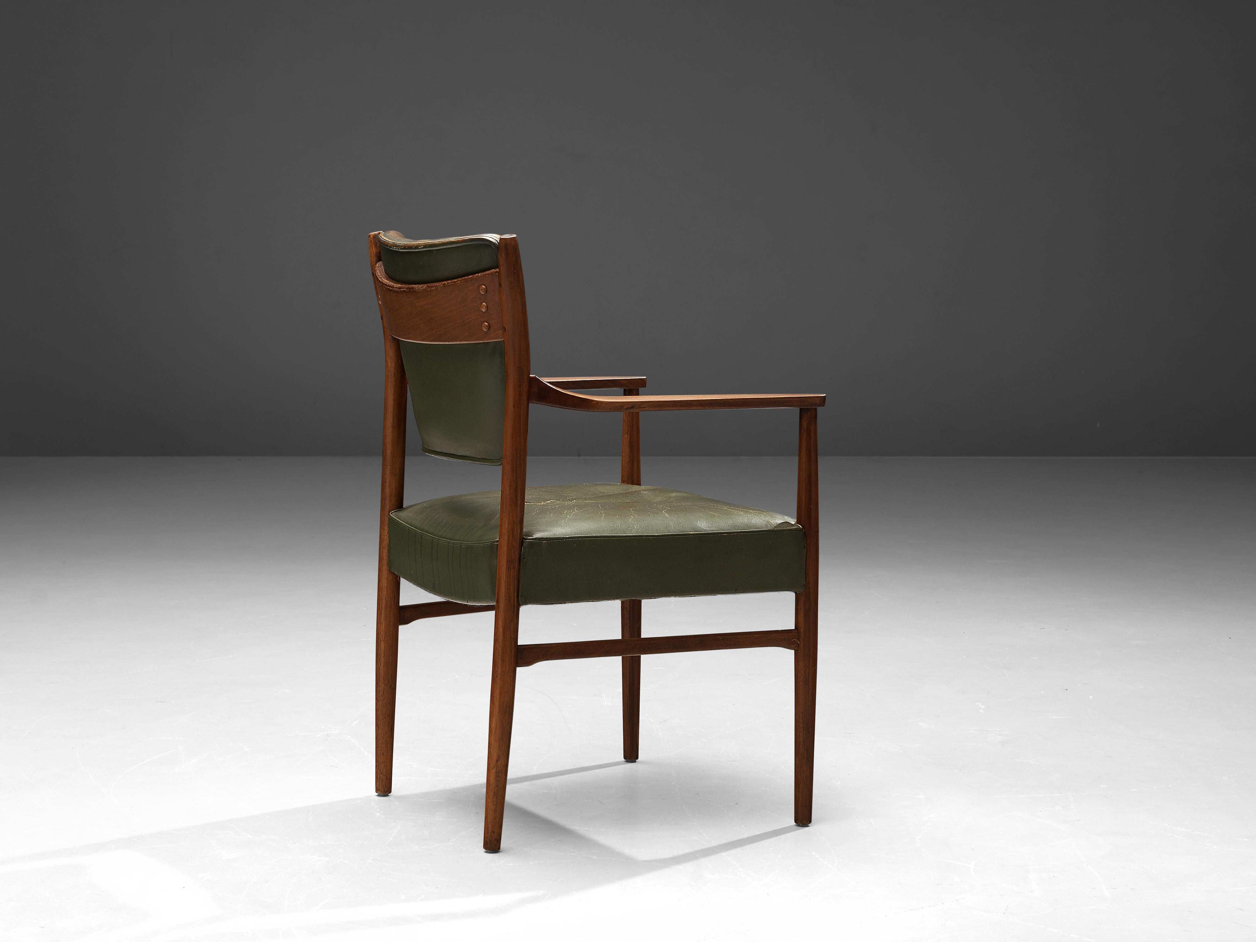 Danish Armchair in Original Olive Green Leather 1