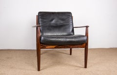 Danish Armchair in Rosewood and Leather by Grete Jalk for France & Son 1960