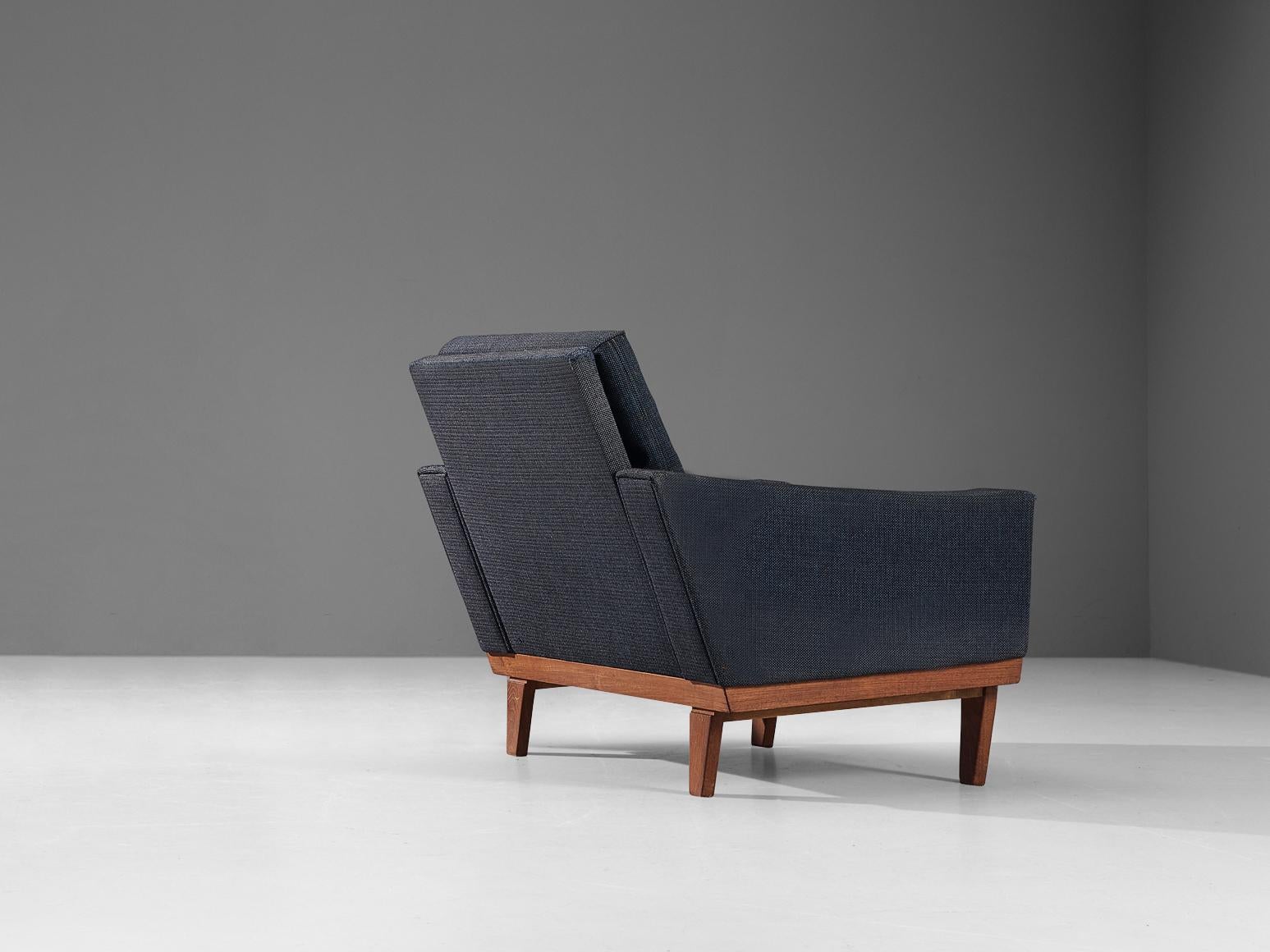Danish Armchair in Teak and Blue Upholstery For Sale 1