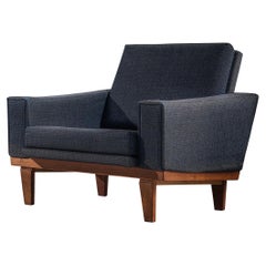 Danish Armchair in Teak and Blue Upholstery