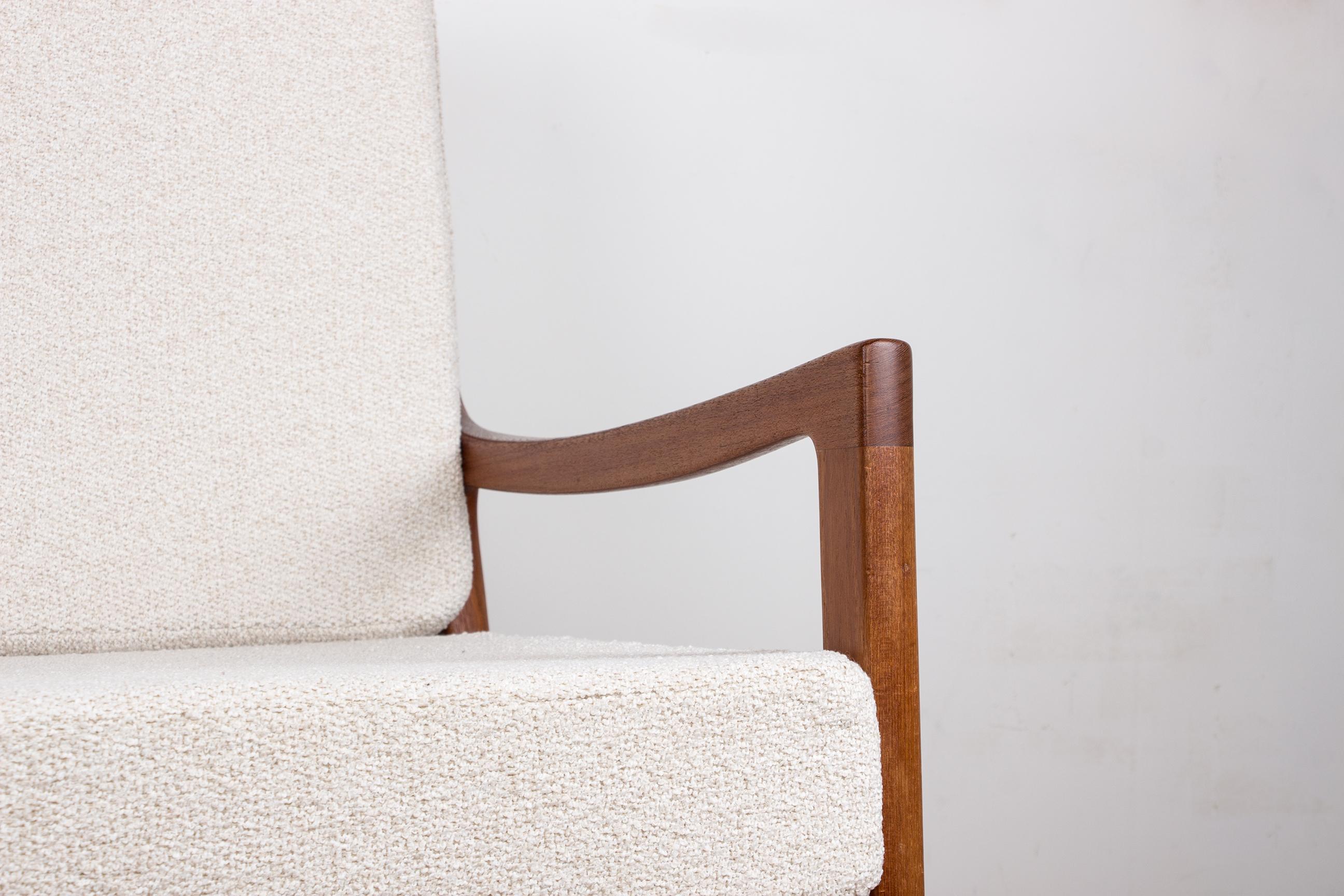 Scandinavian Modern Danish Armchair in Teak and New Fabric, Model Senator, Ole Wanscher for France