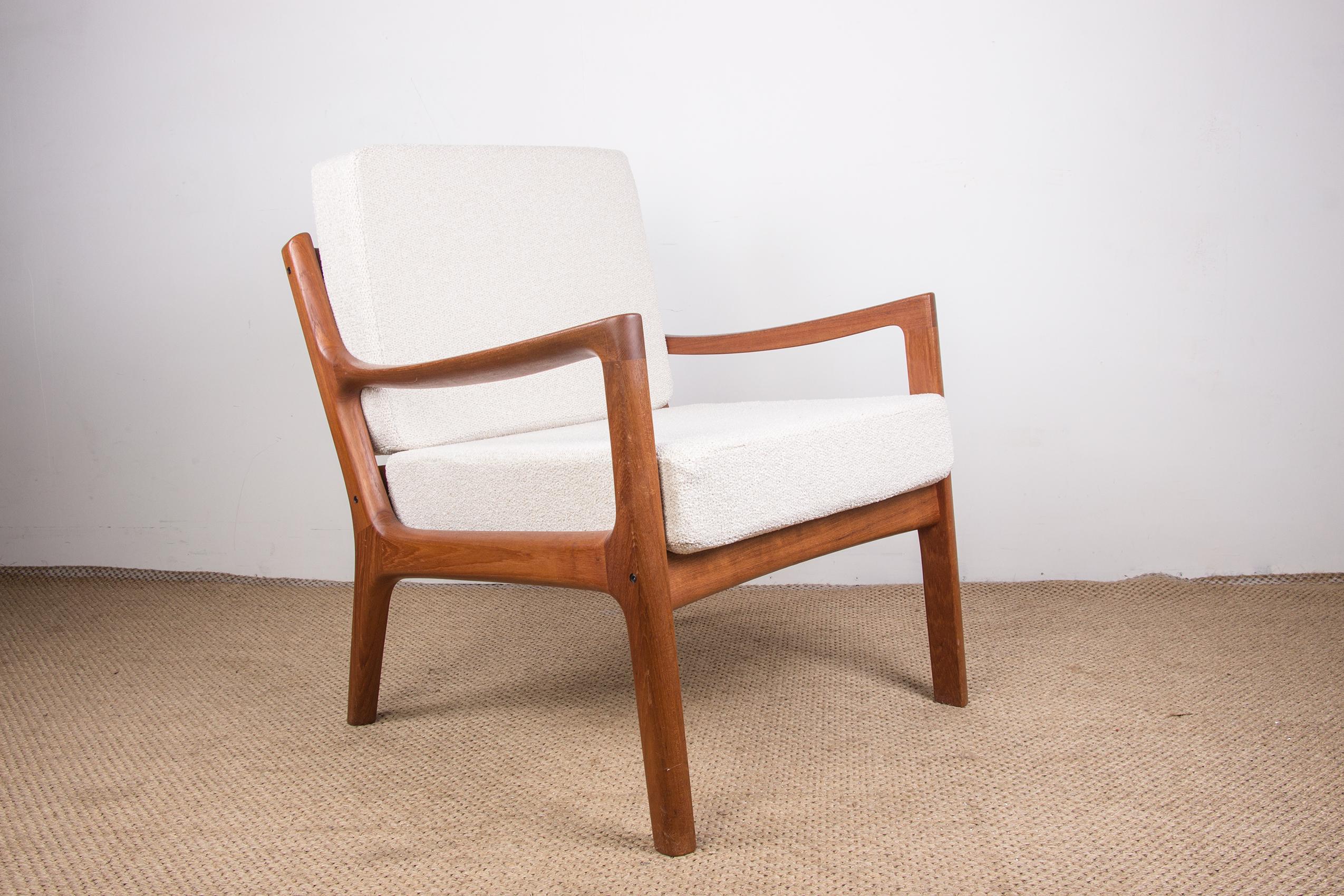 Mid-20th Century Danish Armchair in Teak and New Fabric, Model Senator, Ole Wanscher for France