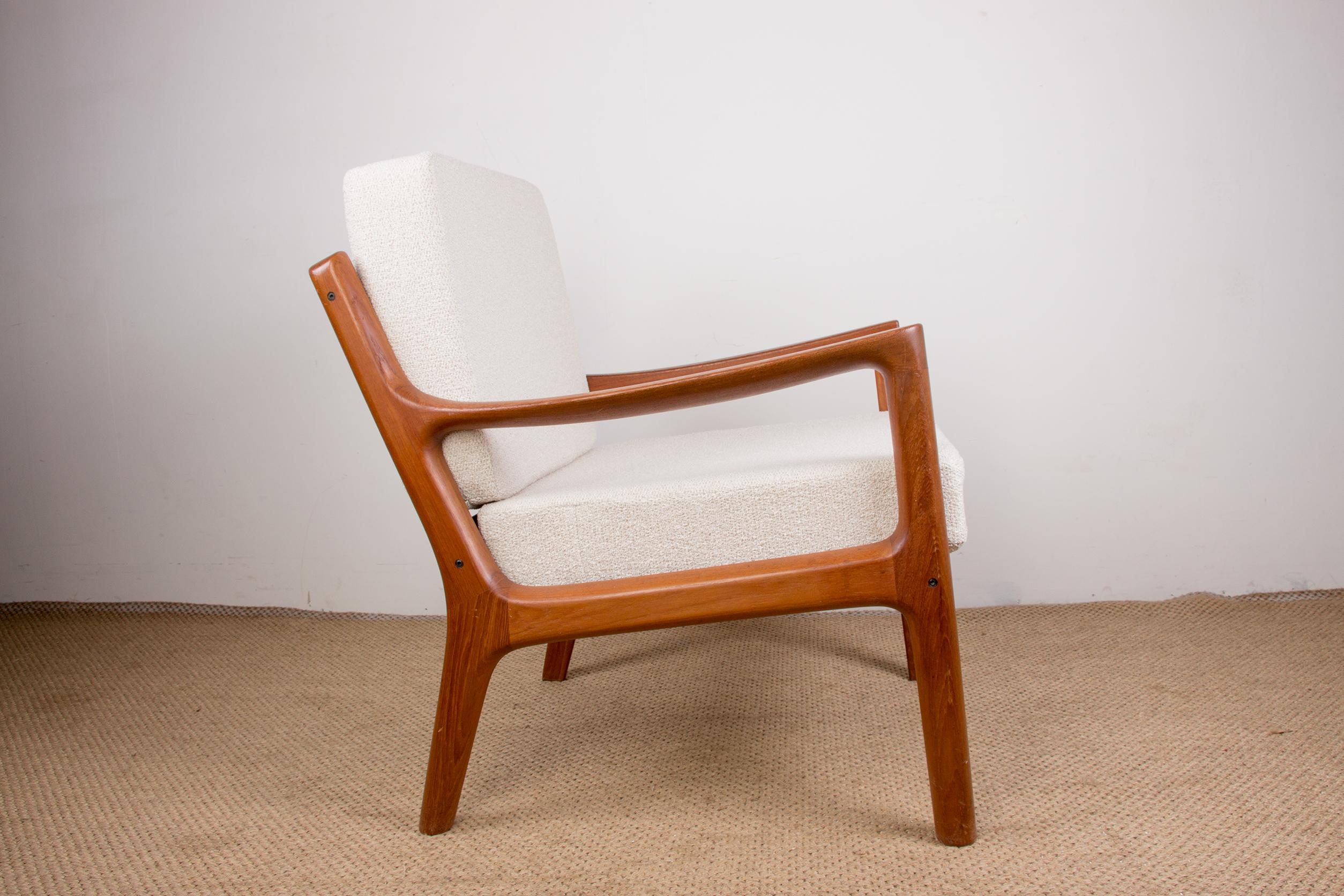 Danish Armchair in Teak and New Fabric, Model Senator, Ole Wanscher for France 2