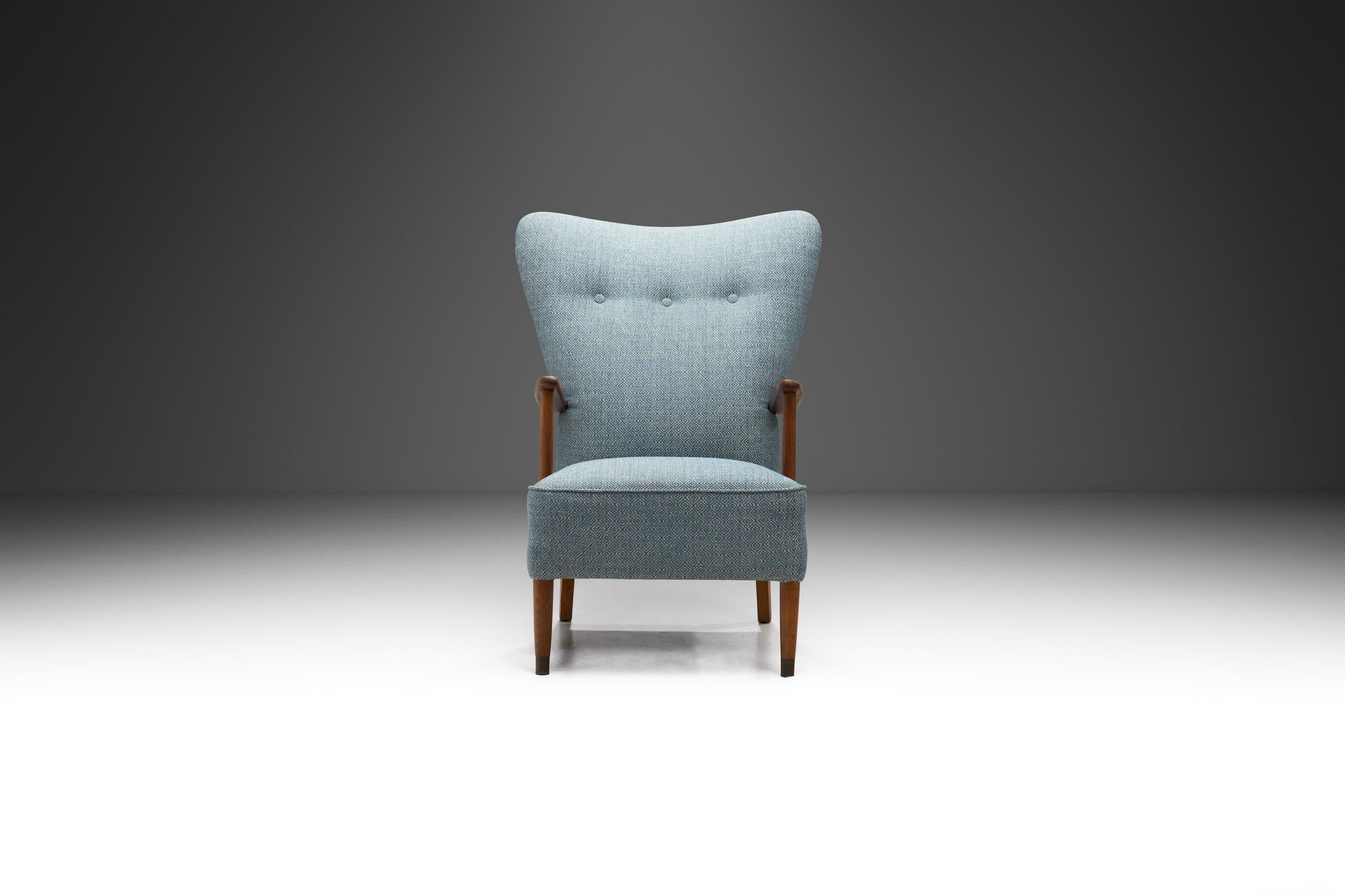 Mid-Century Modern Danish Armchair with Brass Capped Legs, Denmark ca 1950s For Sale