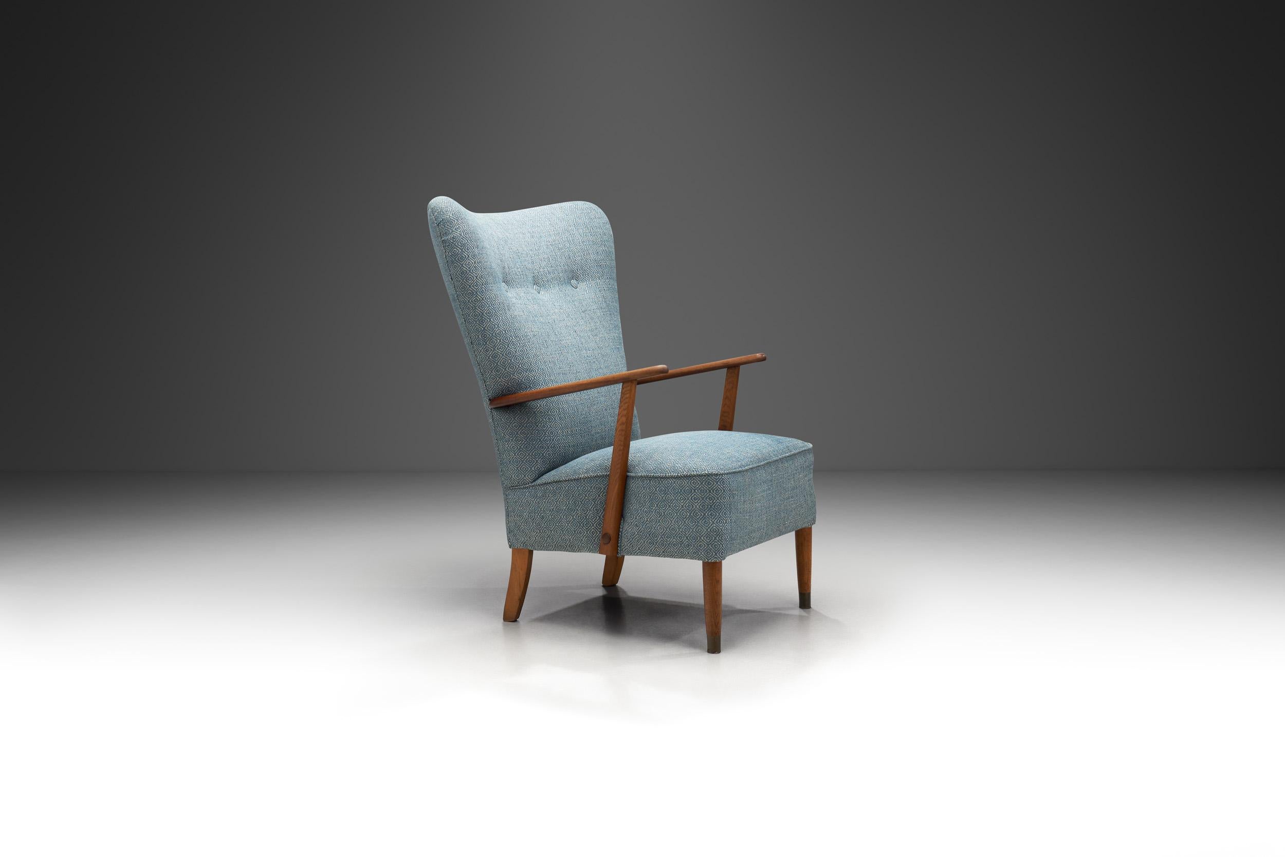 Danish Armchair with Brass Capped Legs, Denmark ca 1950s In Good Condition For Sale In Utrecht, NL