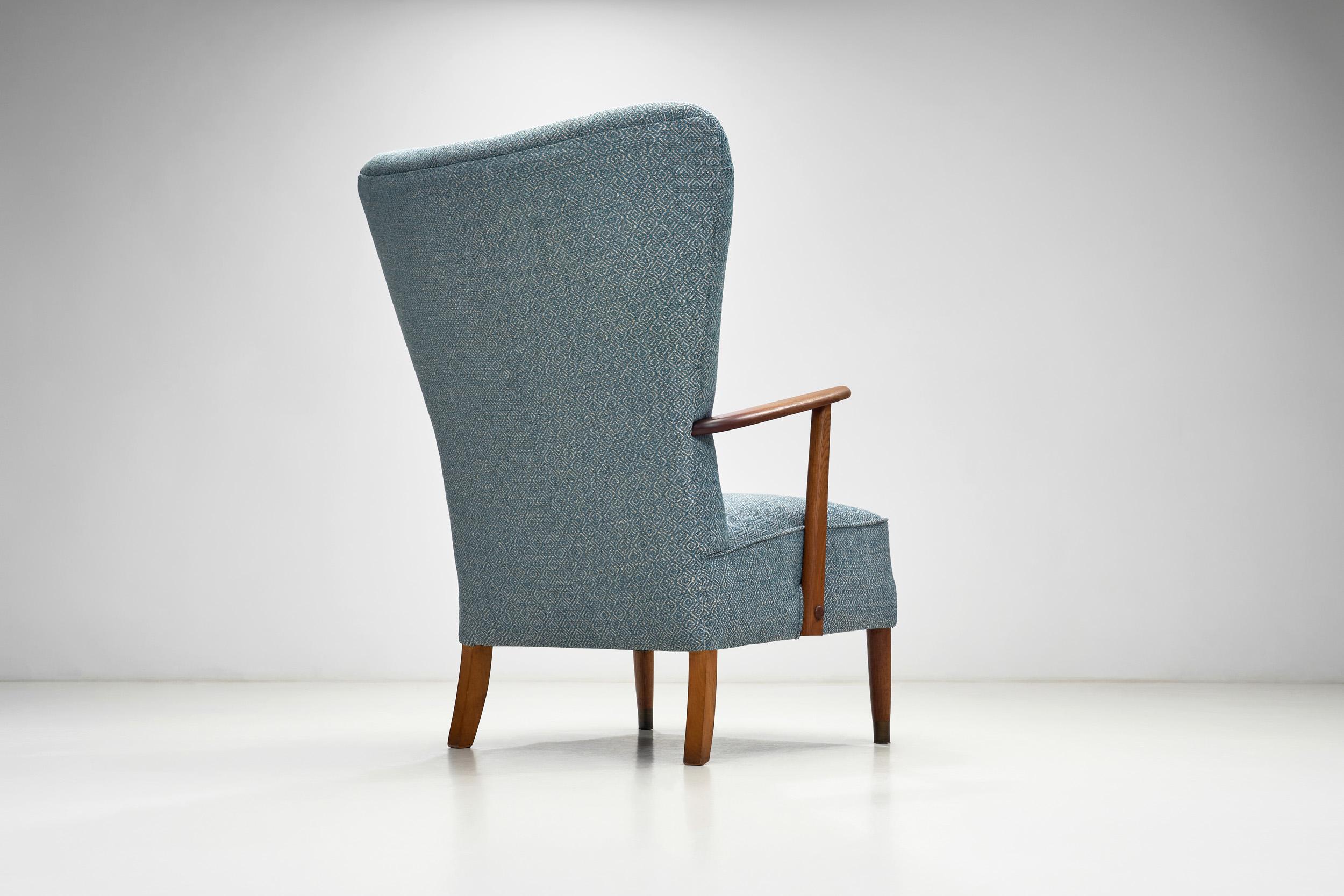 Danish Armchair with Brass Capped Legs, Denmark ca 1950s For Sale 3