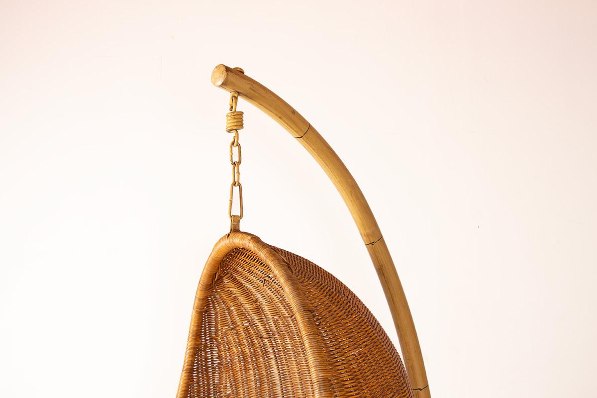 Poltrona danese in rattan intrecciato, con supporto in metallo, attribuita a Nana Ditzel. in vendita 4