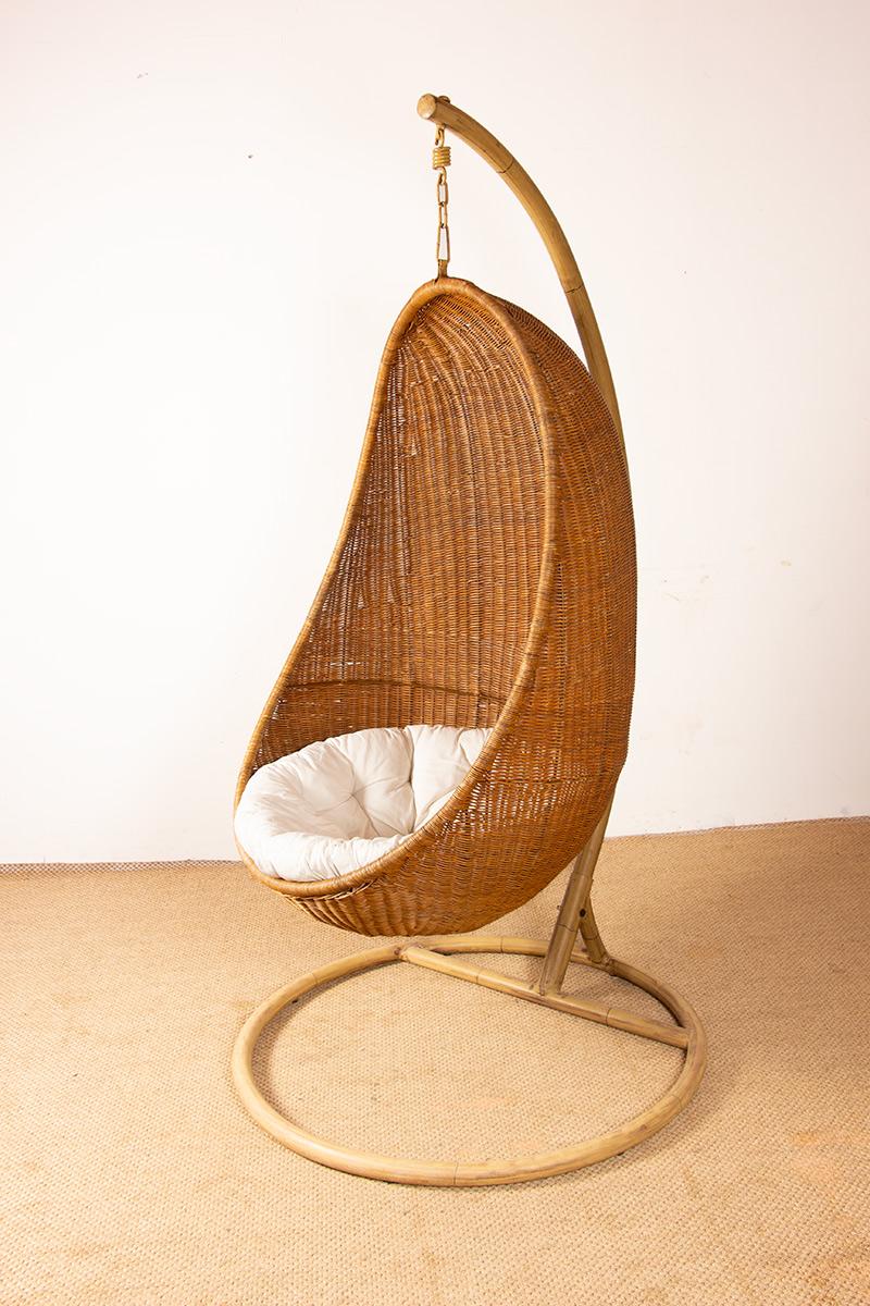 Poltrona danese in rattan intrecciato, con supporto in metallo, attribuita a Nana Ditzel. in vendita 5