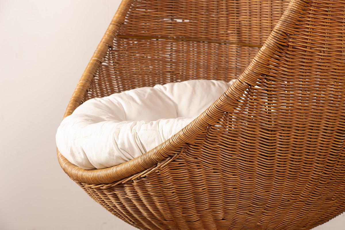 Poltrona danese in rattan intrecciato, con supporto in metallo, attribuita a Nana Ditzel. in vendita 7