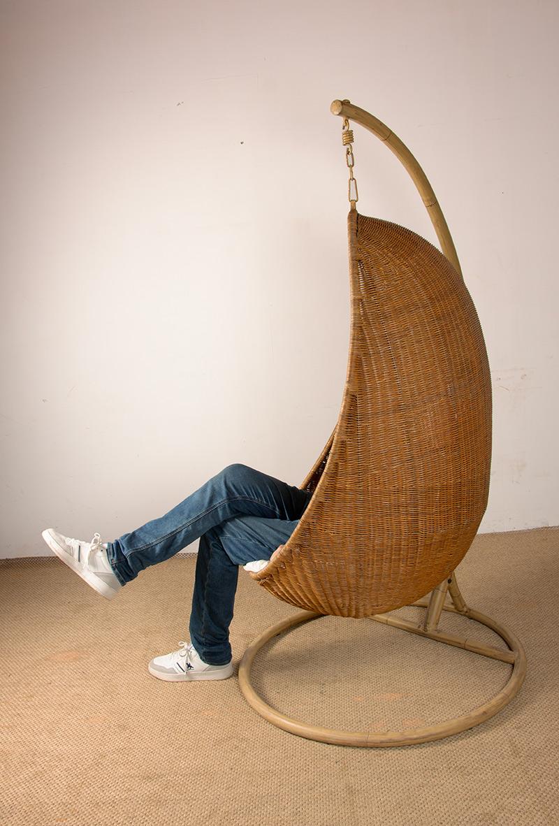 Poltrona danese in rattan intrecciato, con supporto in metallo, attribuita a Nana Ditzel. in vendita 9