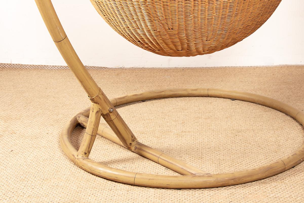 Poltrona danese in rattan intrecciato, con supporto in metallo, attribuita a Nana Ditzel. in vendita 11