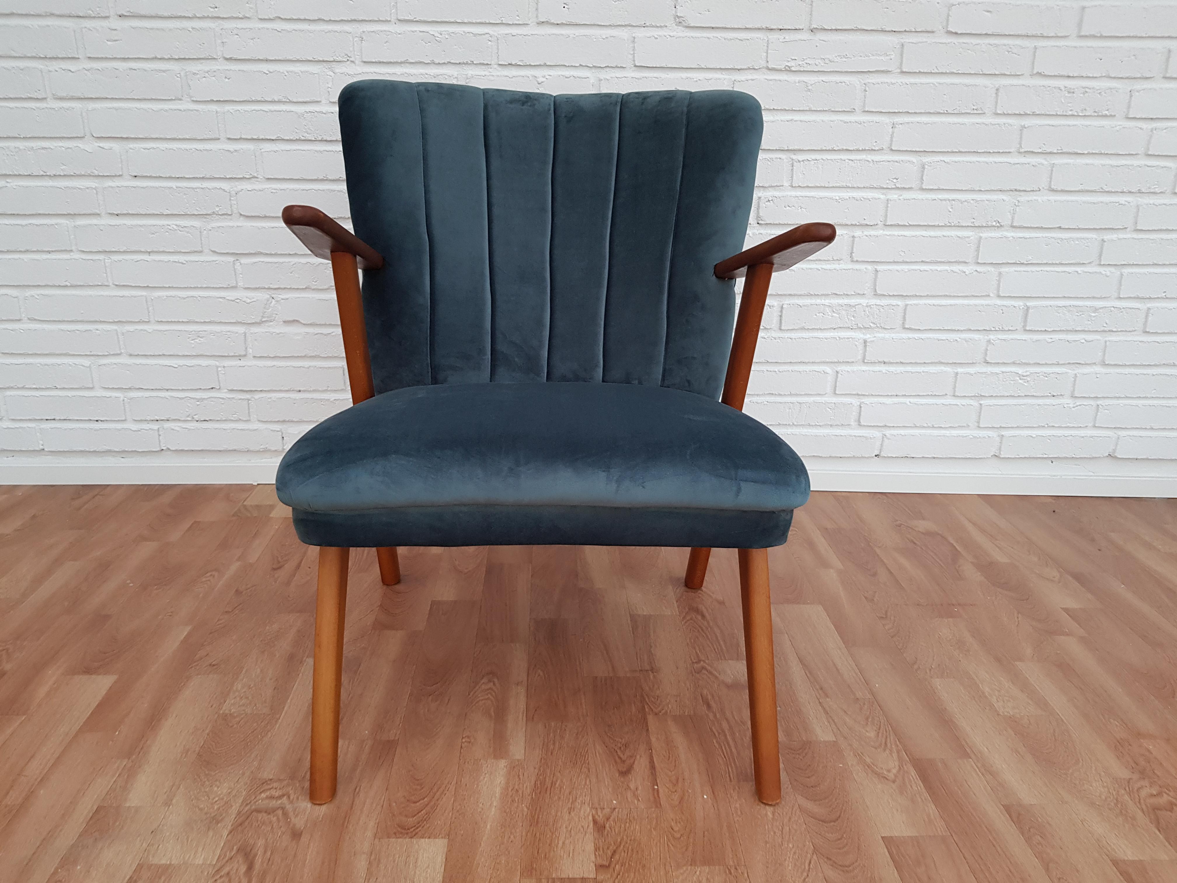 Danish Armchair, Velour, 1960s, Completely Restored For Sale 6