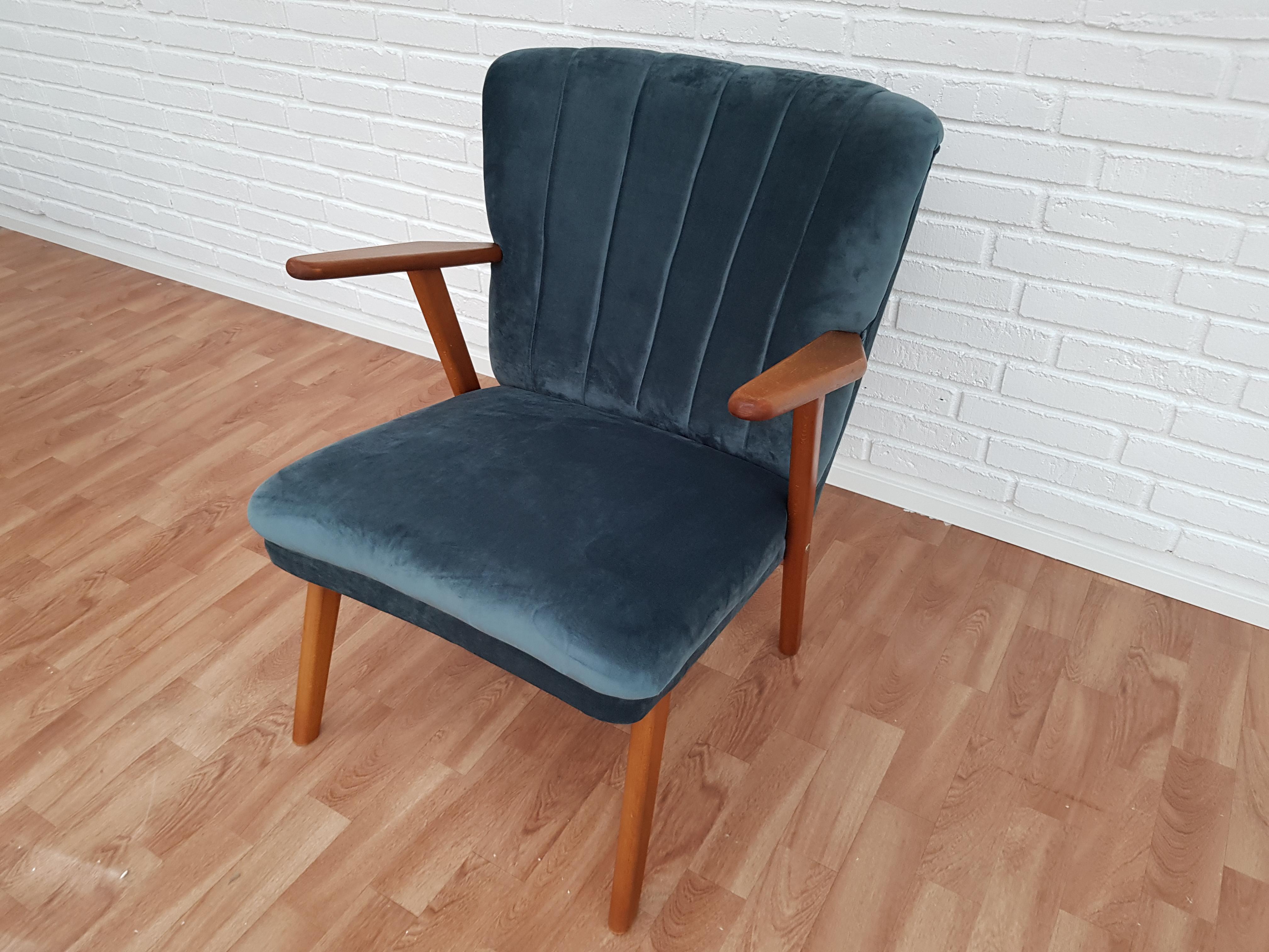 Danish Armchair, Velour, 1960s, Completely Restored For Sale 7