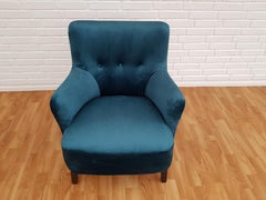 Danish Lounge Chair, Velour, 1970s, Completely Restored