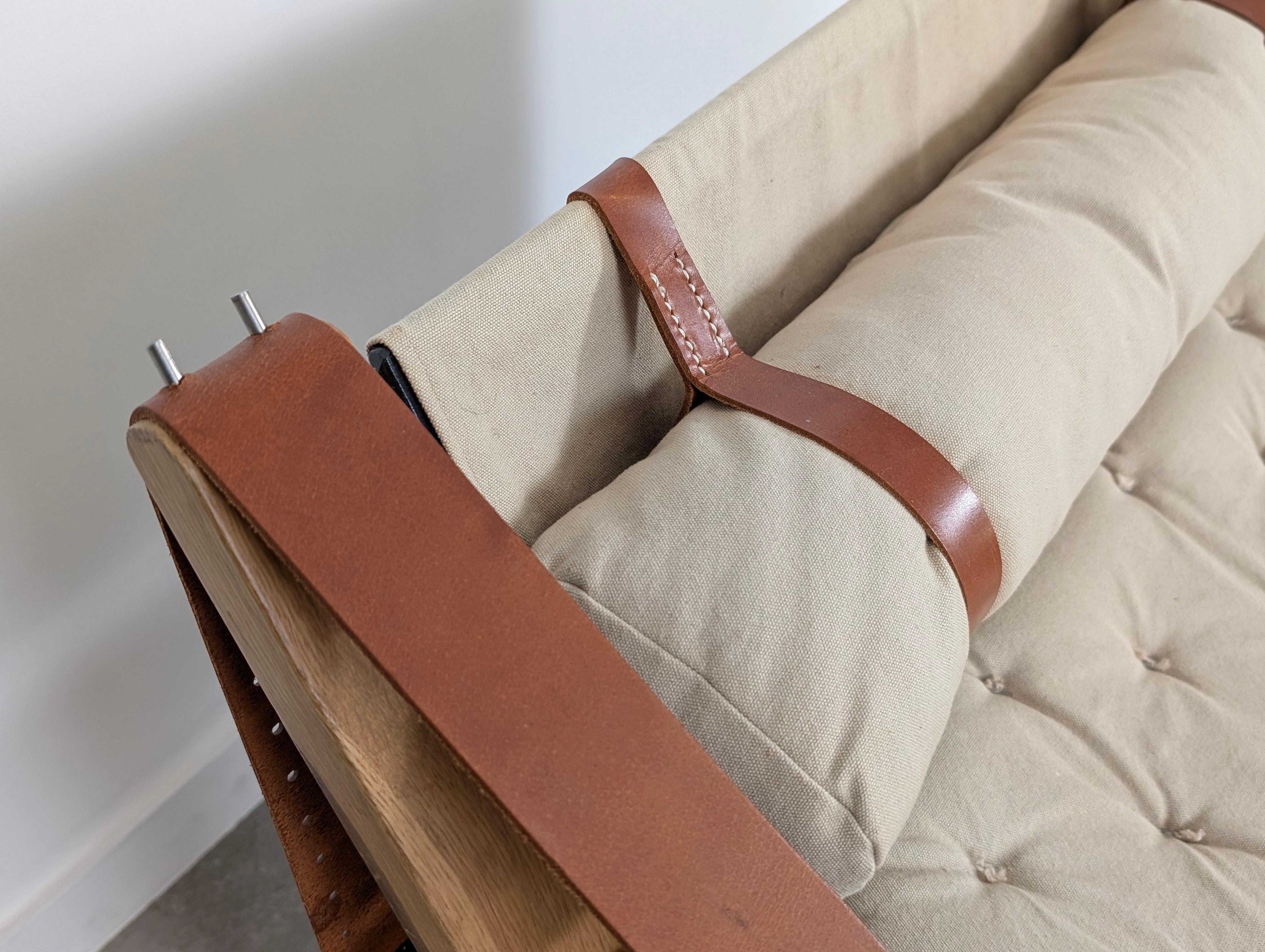 Danish Armchair with Canvas and Leather Straps, 20th Century For Sale 8