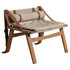 Vintage Danish Armchair with Canvas and Leather Straps, 20th Century