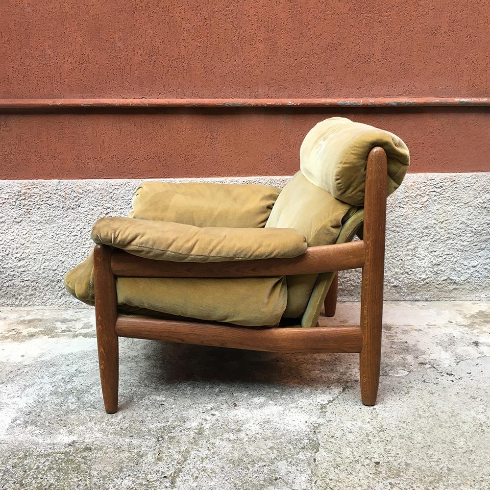 Mid-Century Modern Danish Armchair with Footrest Covered with Original Green Fabric, 1960