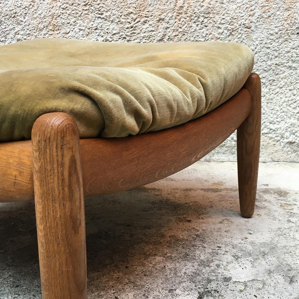 Danish Armchair with Footrest Covered with Original Green Fabric, 1960 3