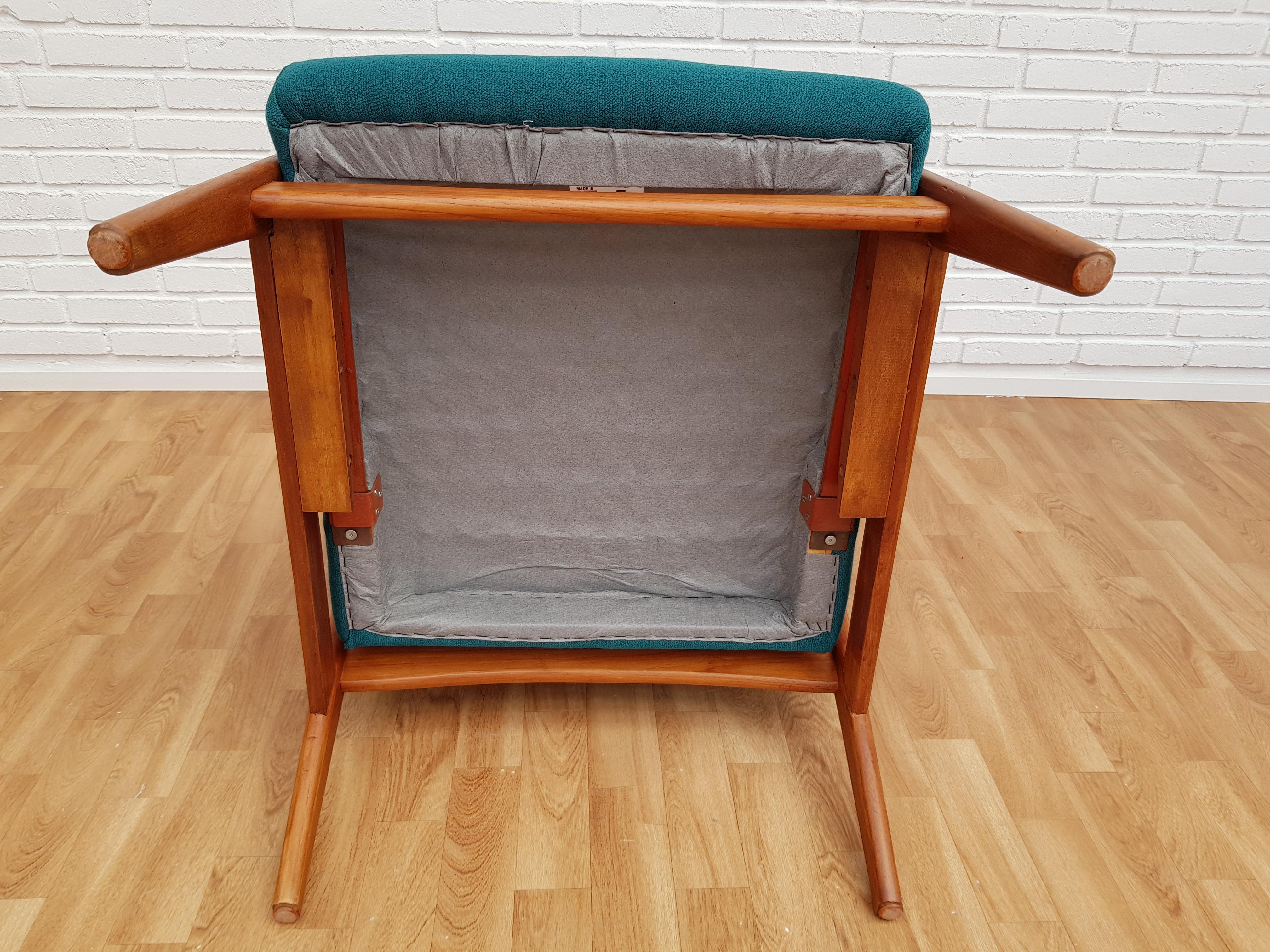 Danish Armchair, Swing Function, Wool, Teak Wood, 1960s, Completely Restored For Sale 7